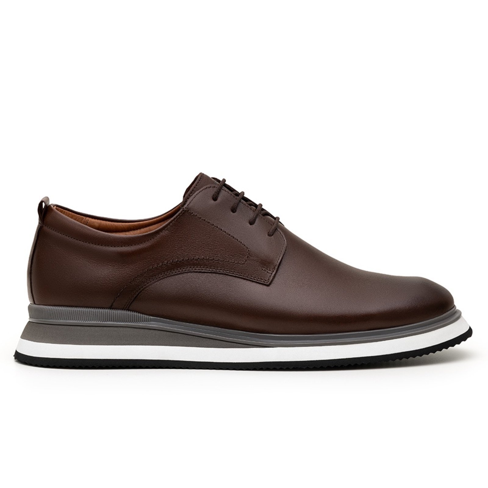 Vista 3 Sapato Oxford Sapatofran Masculino Couro Abisai Conforto Café marrom Sapatofran marrom