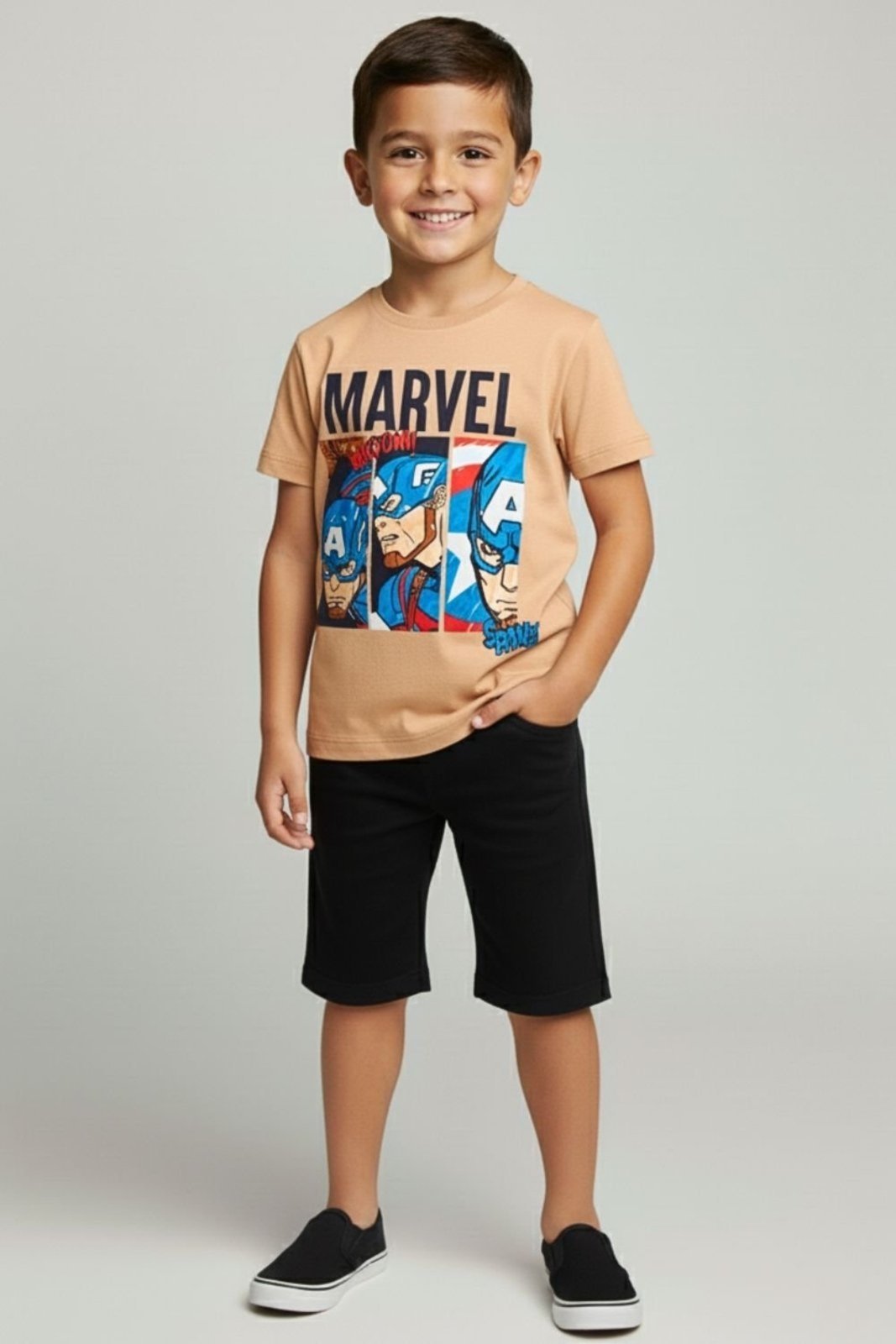 Vista 2 Infantil - Camiseta Disney Masculino Capitão América Marvel marrom Marvel marrom