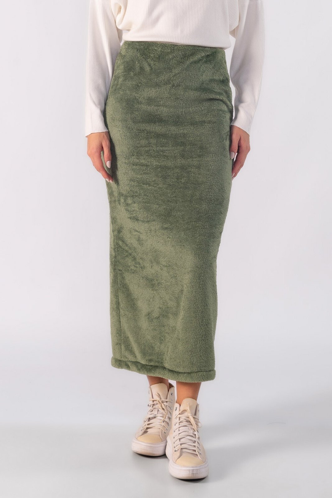 Saia Lamis midi teddy com elastico na cintura Verde