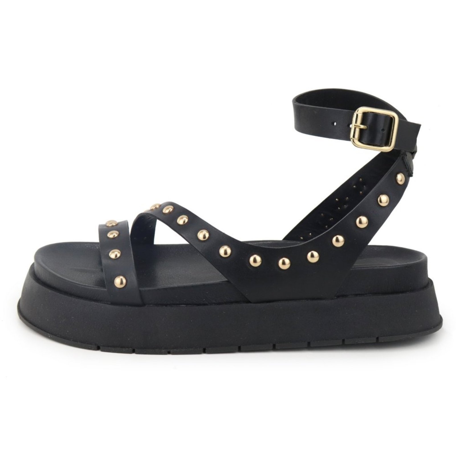 Sandália Papete Feminina Flatform Tiras Conforto em Couro Maria Paula Preto