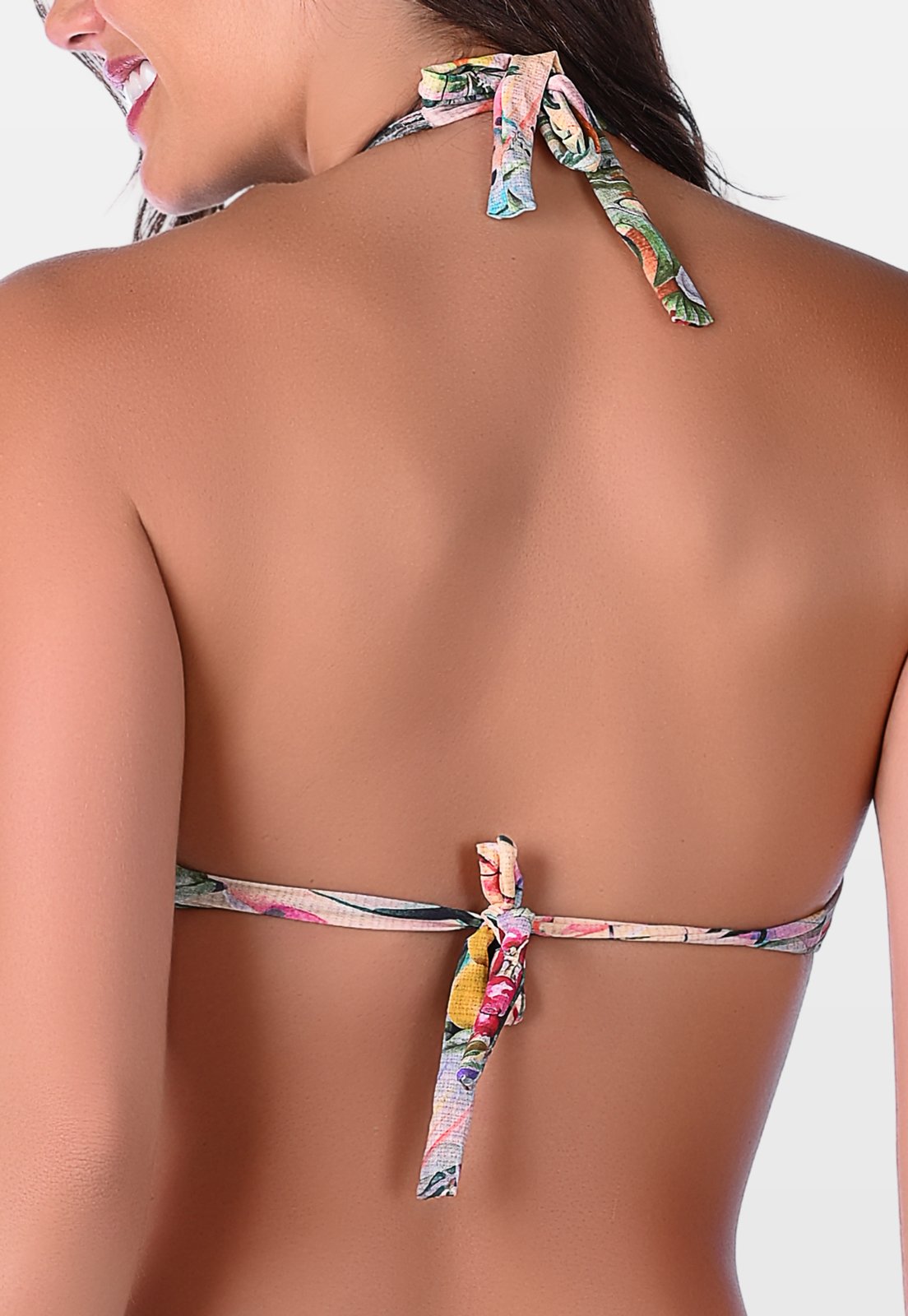 Vista 3 Top Summer Soul Franzido Com Bojo Meia Taça e Aro Com Amarração Tropical nude nude