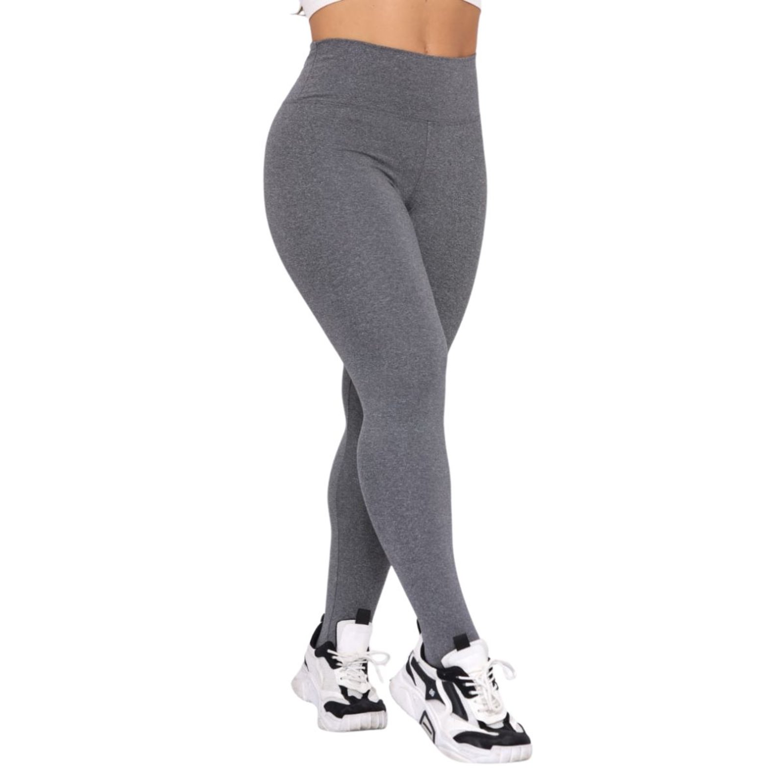 Calça Legging Cinza Básica Fitness Cós Alto Alleppo Jeans Conforto Treino Academia