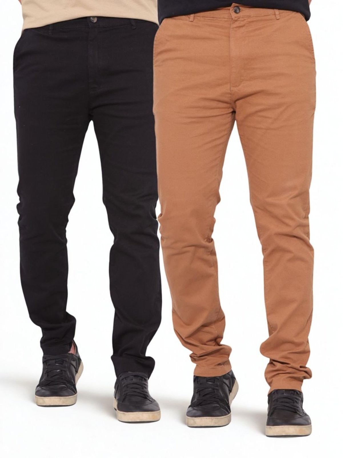 Duas Calças Masculina Slim Sarja Alfaiataria Preto e Caramelo