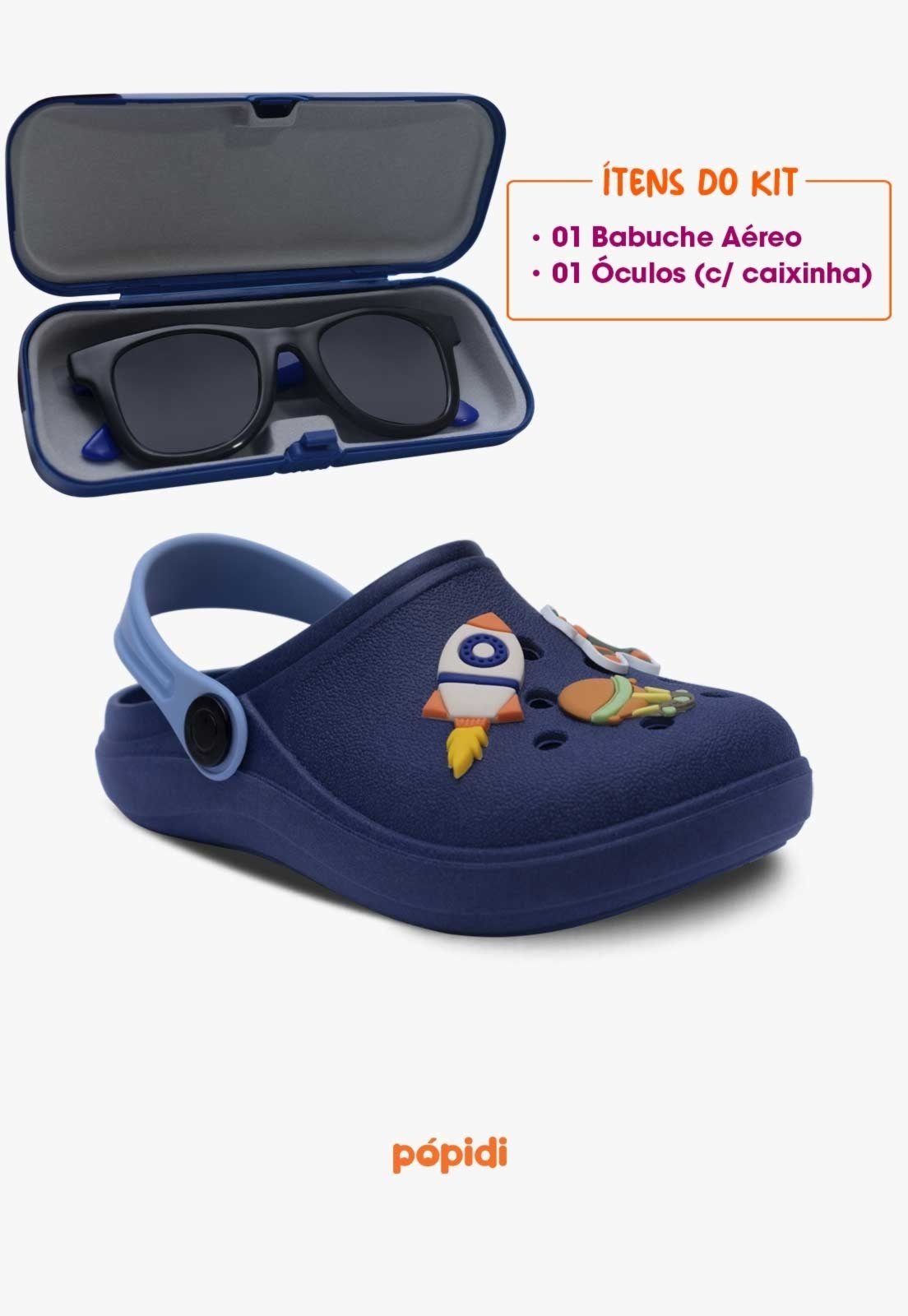 Vista 3 Infantil - Kit Babuche Aereo Marinho com Óculos de Sol Com Capinha Pópidí azul/azul marinho azul Pópidí azul/azul marinho azul