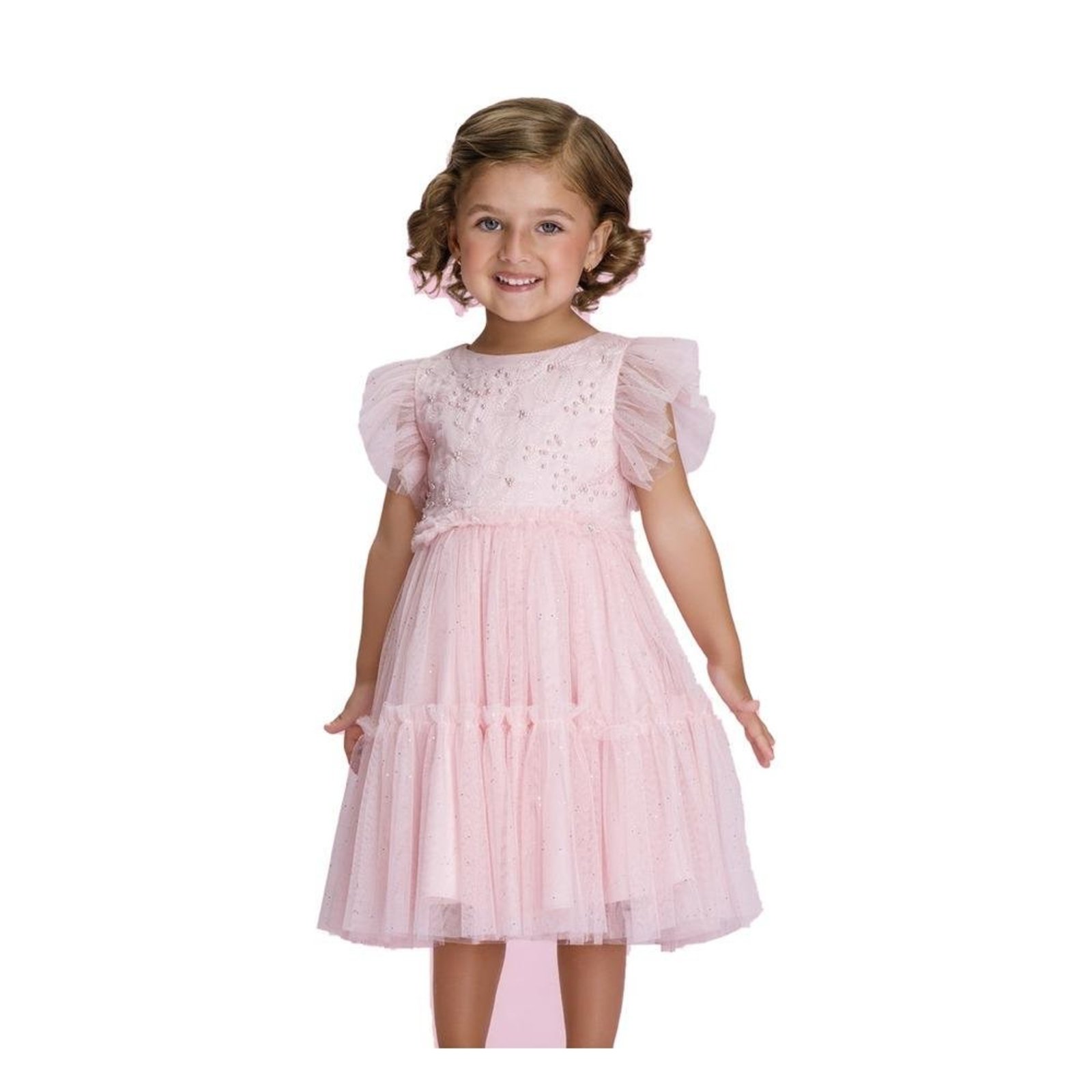 Infantil - Vestido de Festa em Tule com Bordado Petit Cherie Rosa 2 Rosa