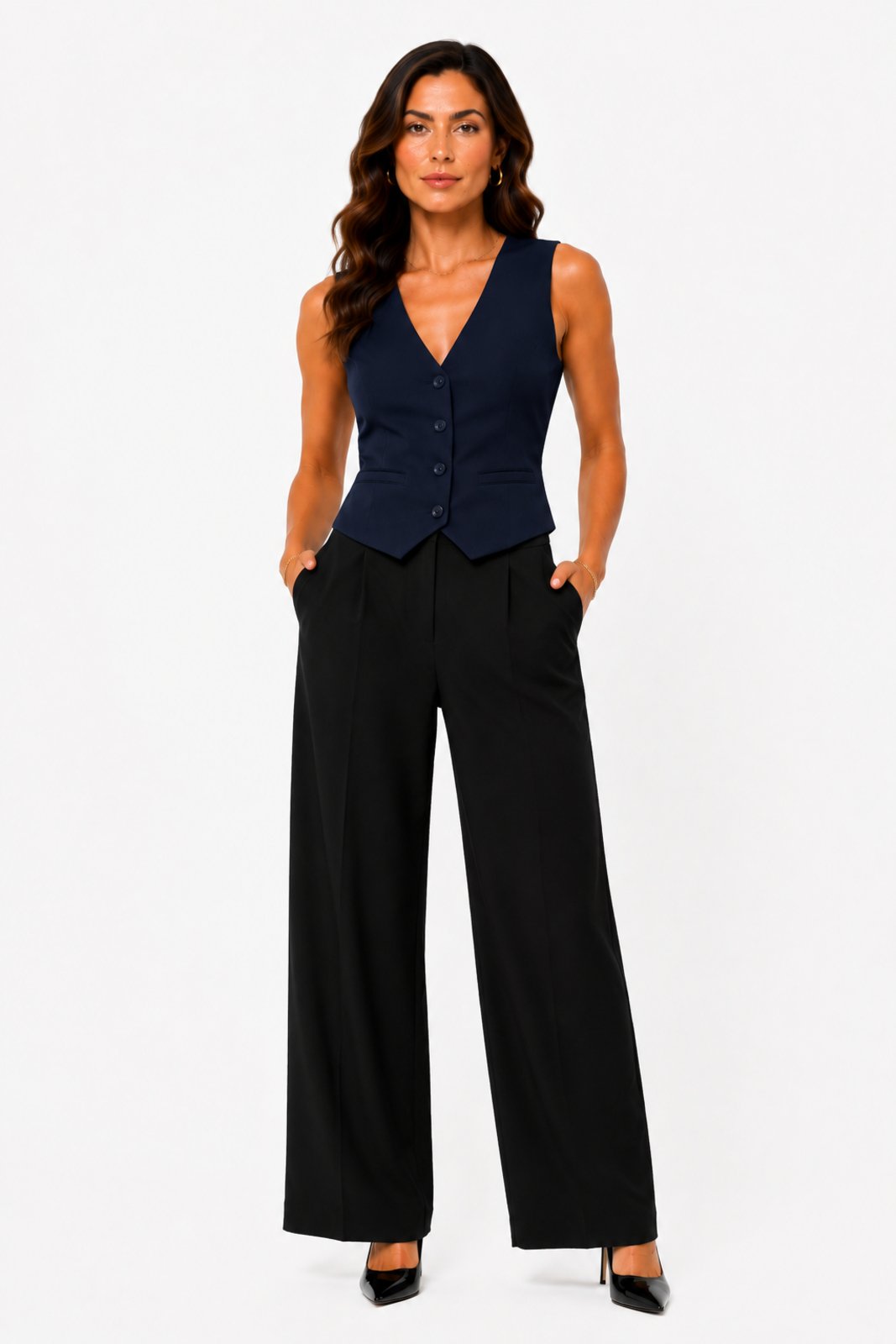 Colete Feminino D Bell Outlet Fashion Linho Azul Marinho