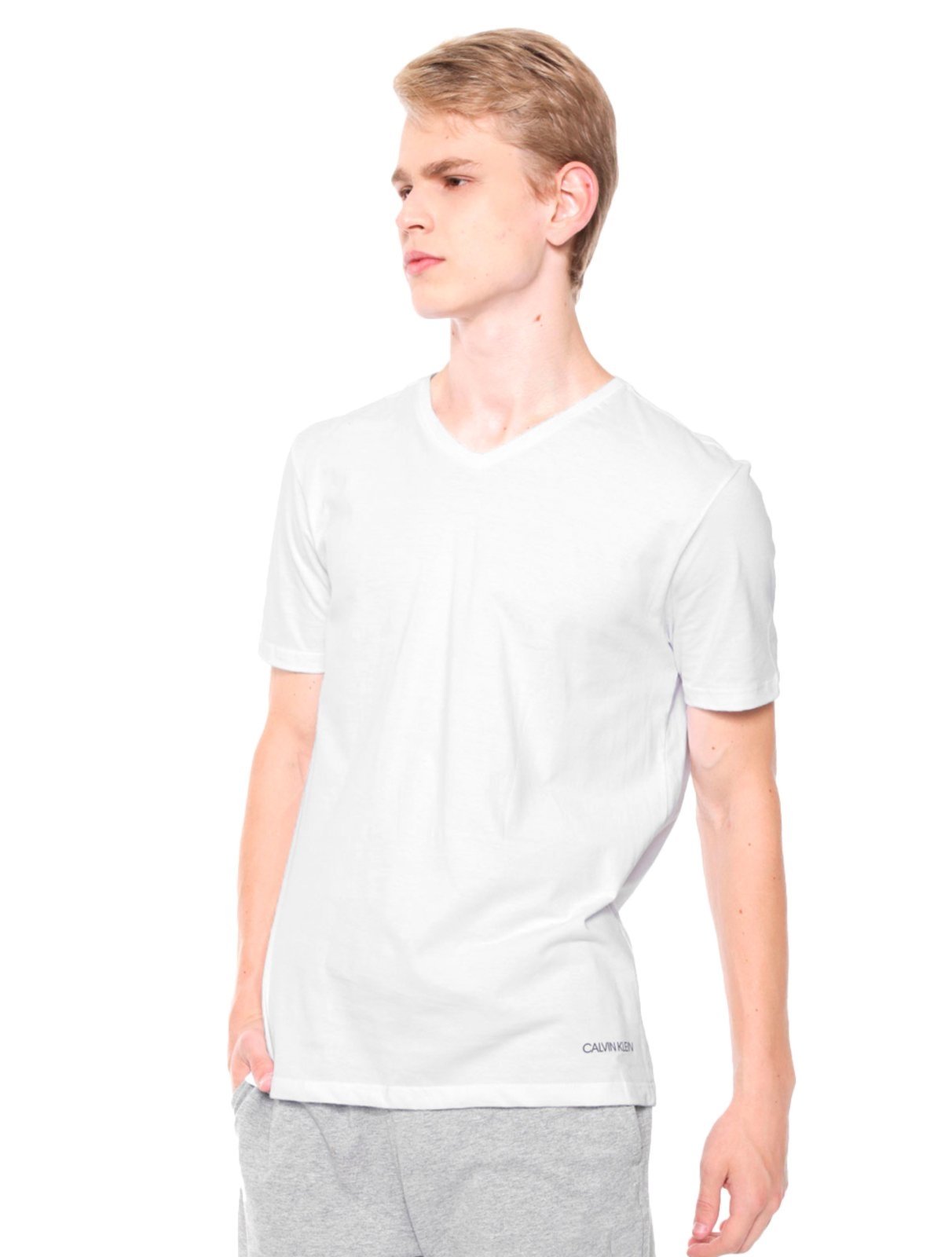 Camisetas Calvin Klein Underwear Masculinas V-Neck Brancas Pack 2UN