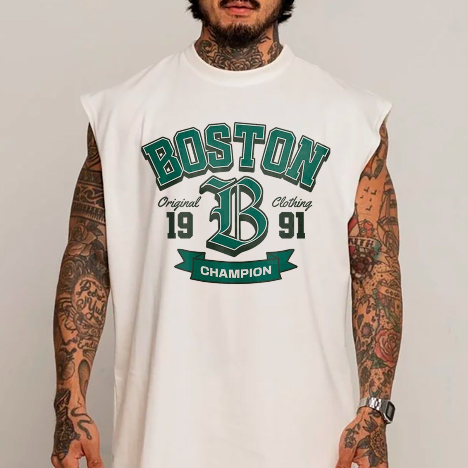 Camiseta Regata Machão Boston 1991 College Moda Urbana Branco