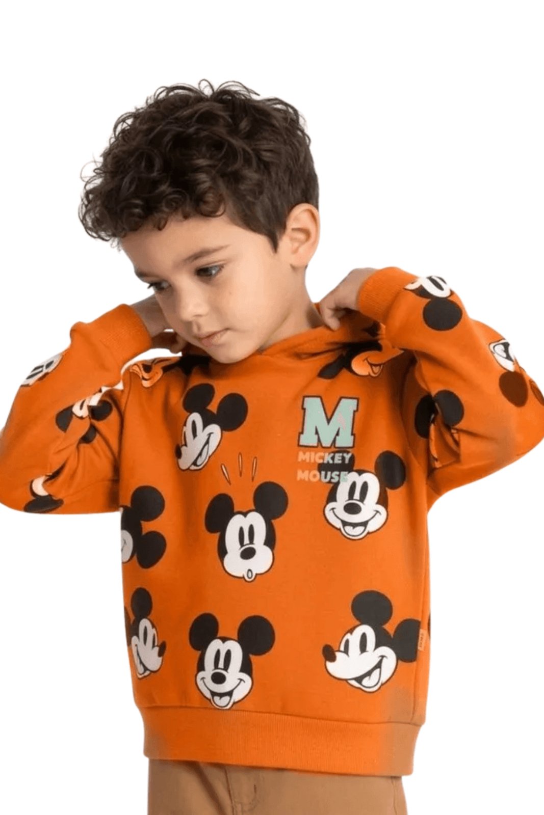 Infantil - Moletom Menino Mickey Mouse Disney Detalhe Capuz Laranja