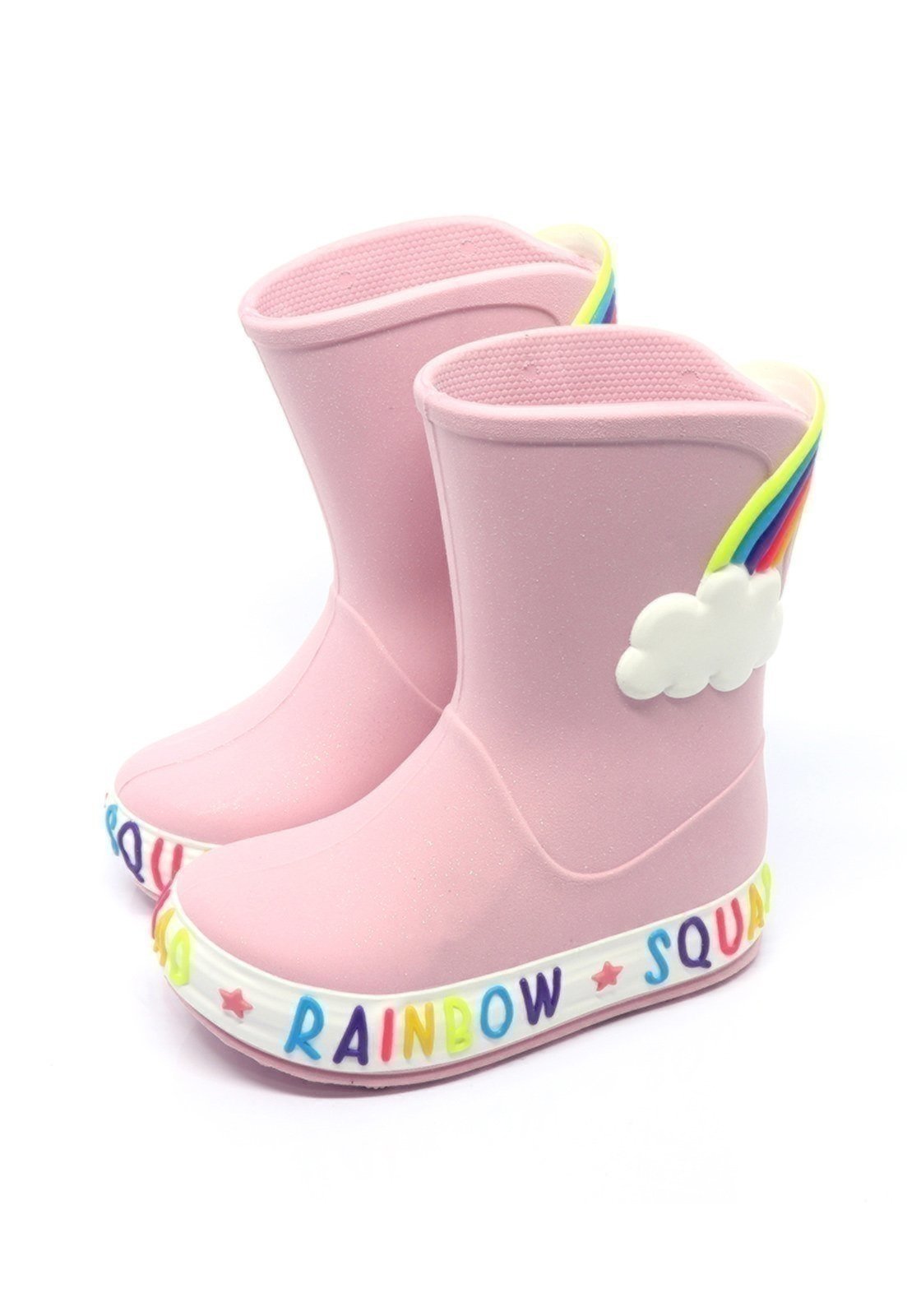 Infantil - Galocha Bota Plugt Menina Nuvem Arco Iris Glitter Rosa