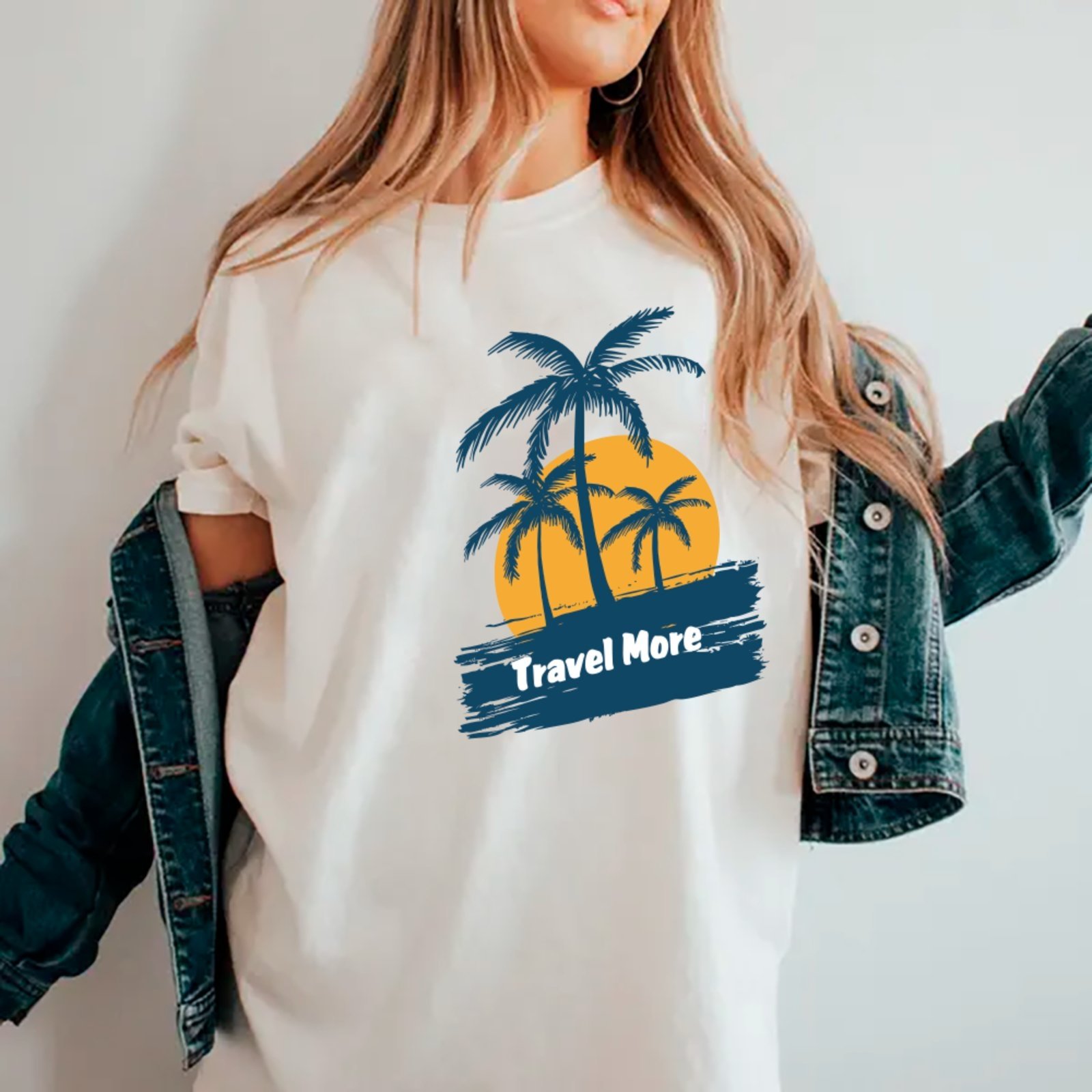 Camiseta Ousy Básica Travel More Praia Tropical Unissex Branco