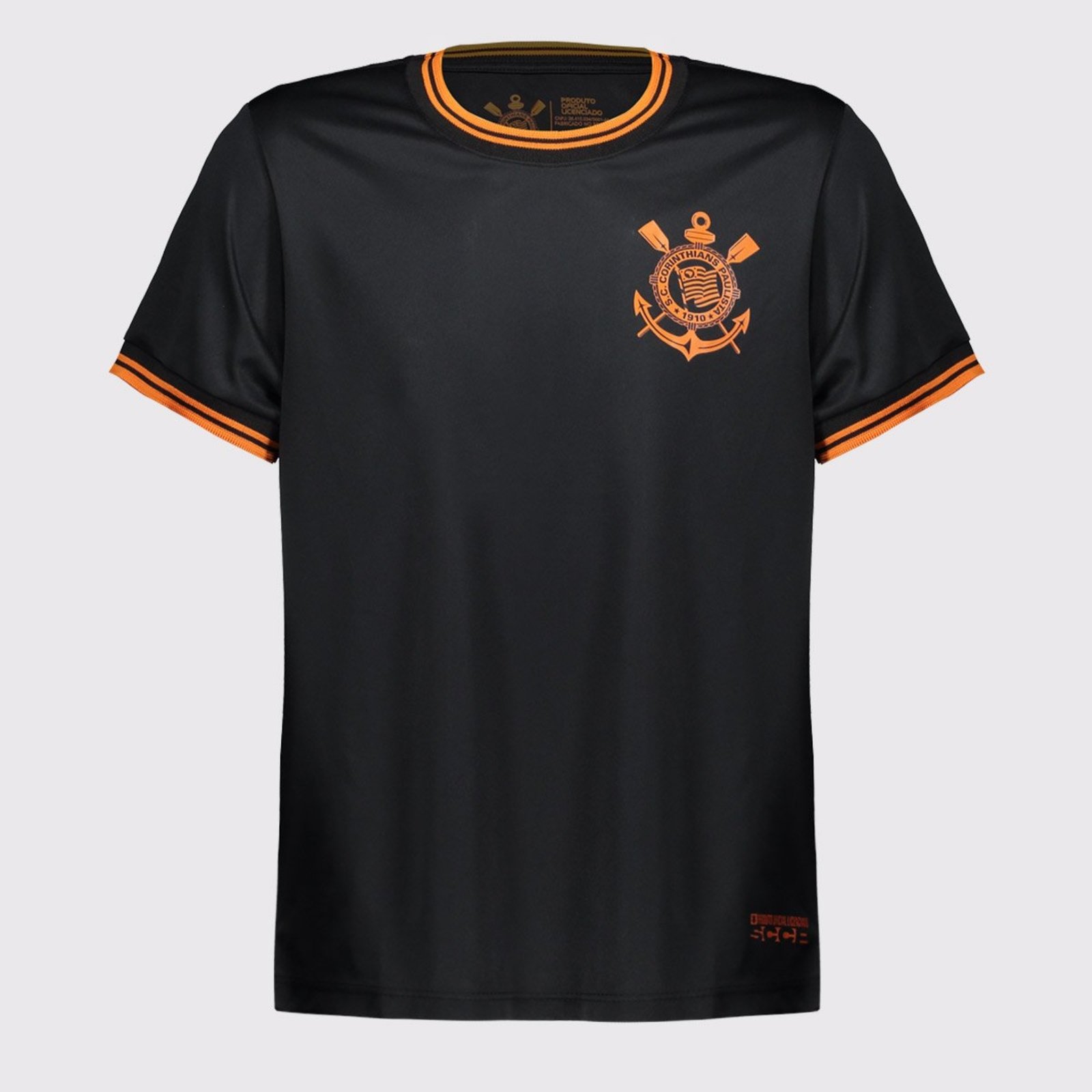 Camisa Corinthians Logo Juvenil Preta e Laranja
