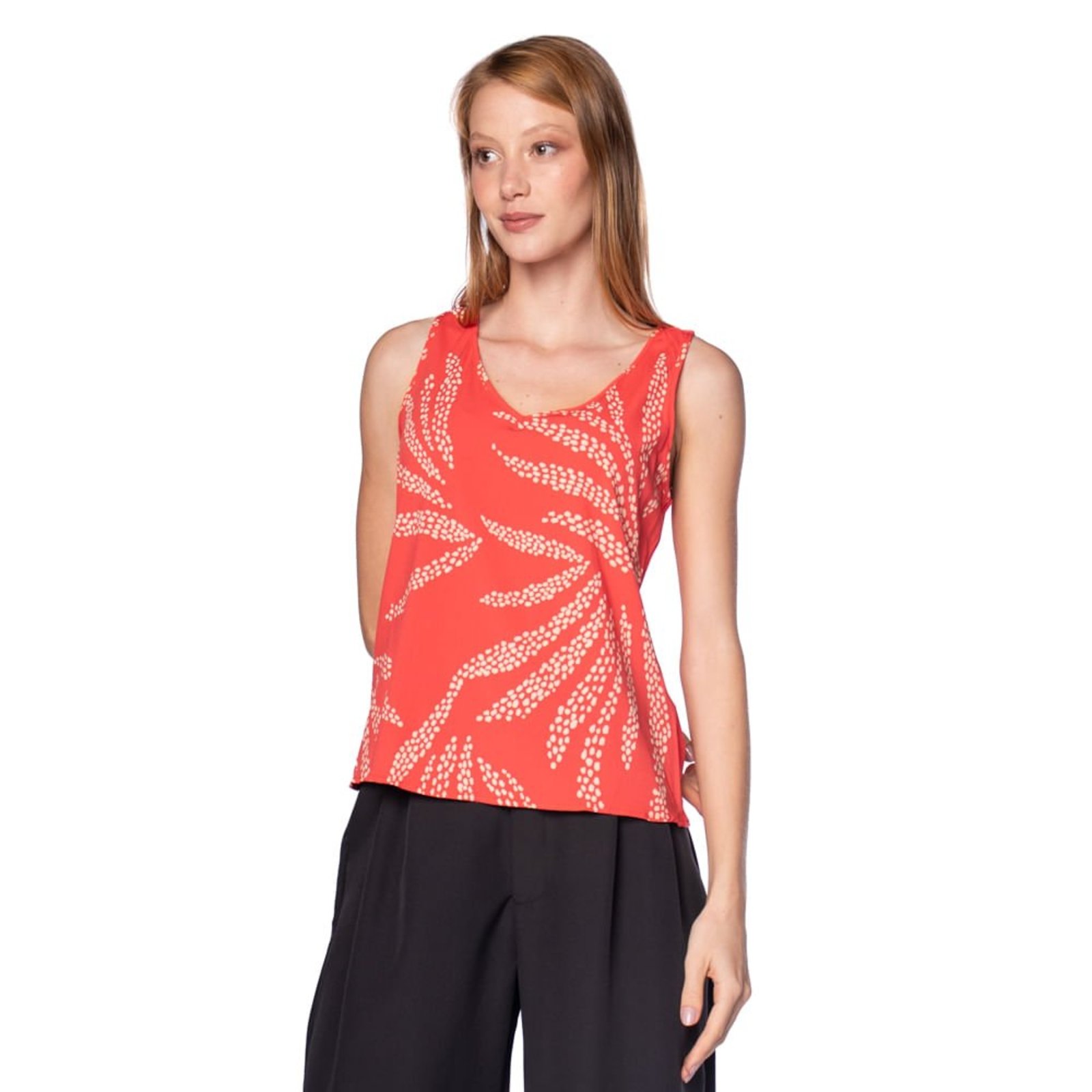 Regata Feminina Habana Estampada Gola V Vermelho