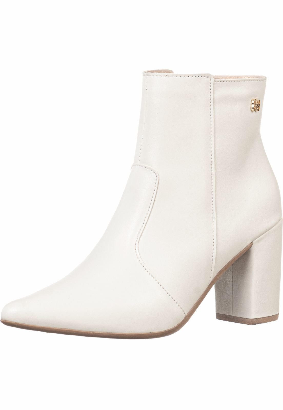 Bota Bico Fino Gigil Salto Alto Zíper Napa Off White