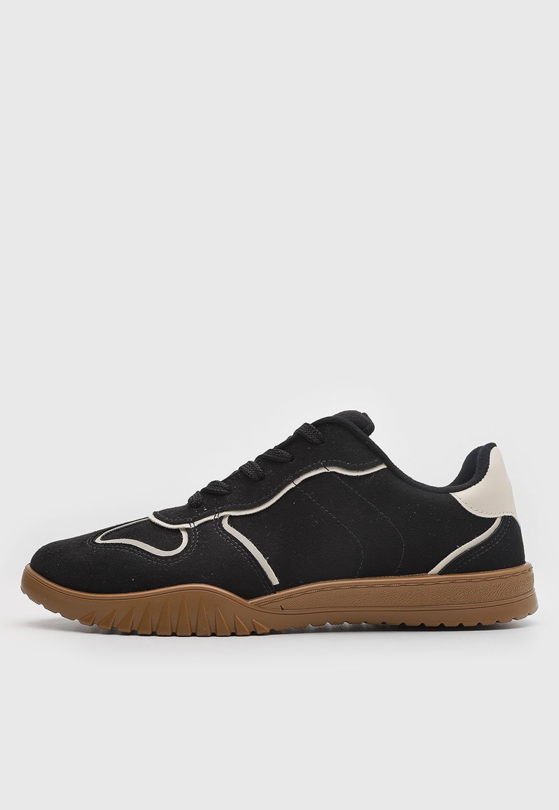 Tênis Feminino Moleca Bico Redondo Preto e Bege