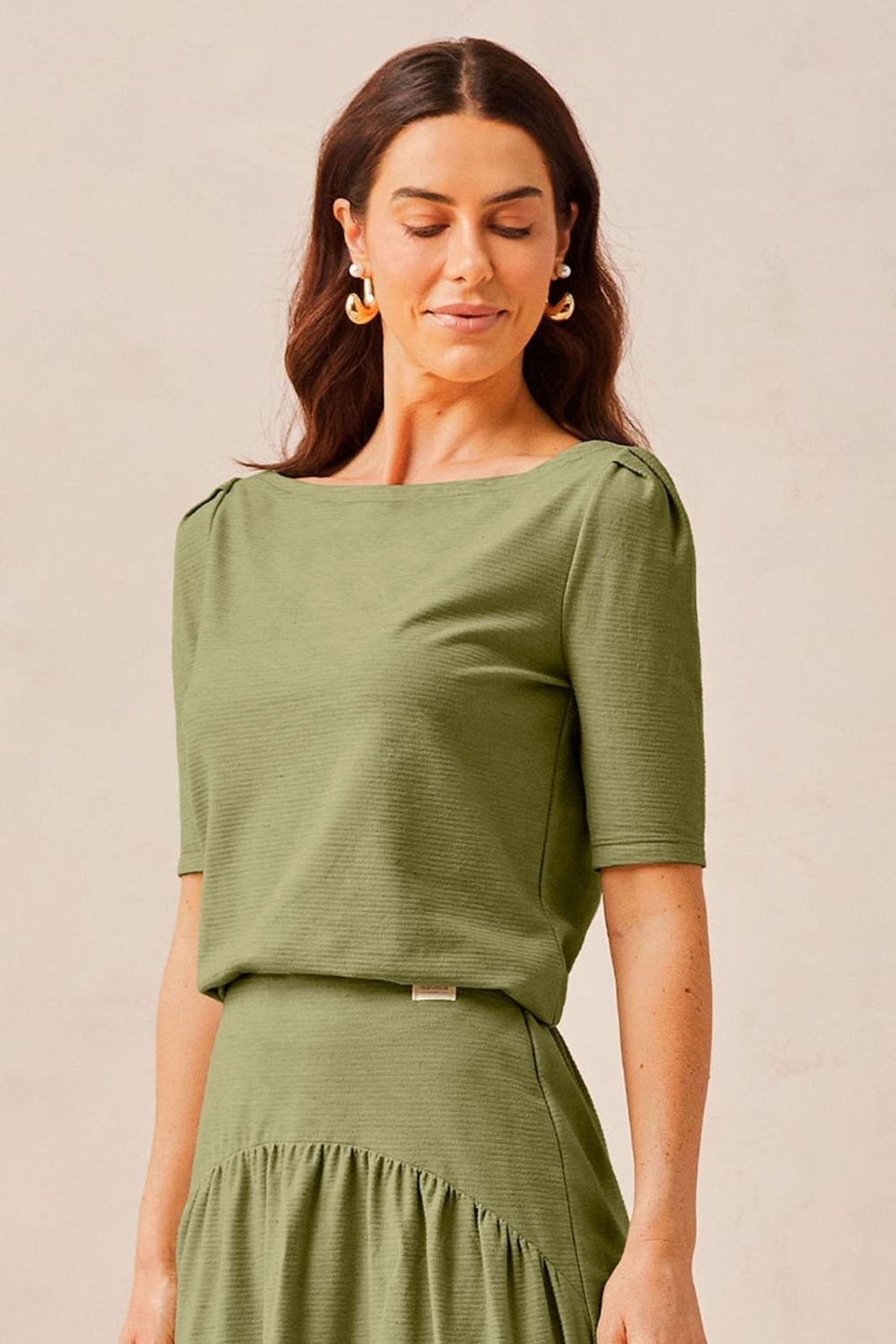 Blusa Feminina Comfy Com Pregas Marialícia Verde