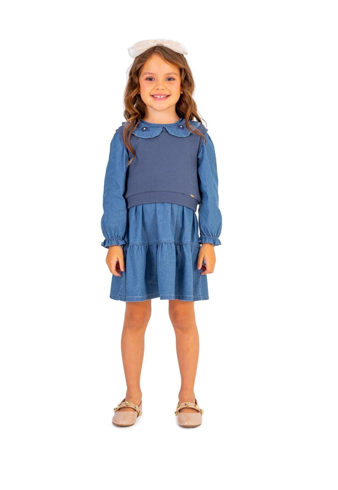 Infantil - Vestido Jeans Manga Longa Vigat 4 Azul