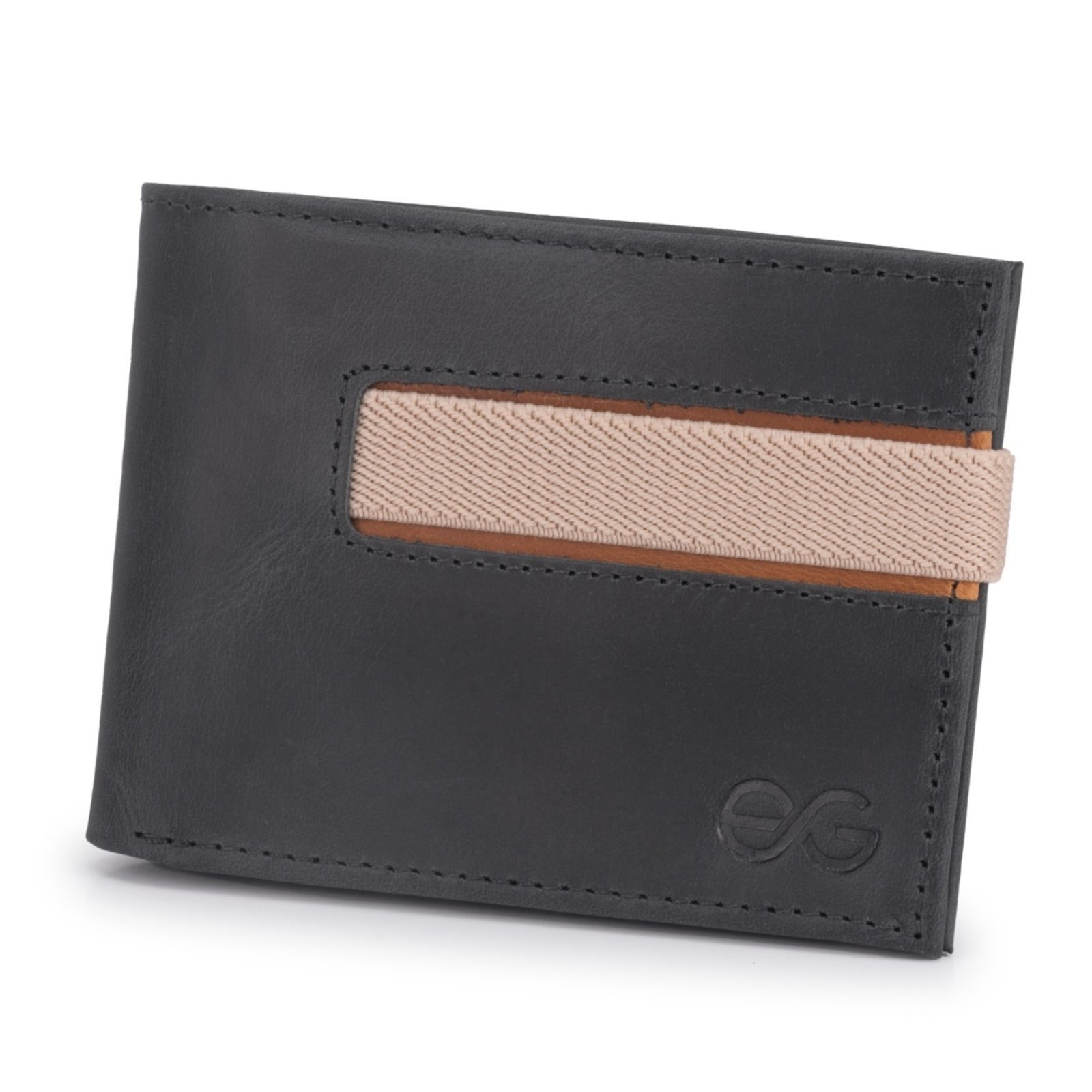 Carteira Masculina Slim Elástico Couro Legítimo para moedas ello griff Preto
