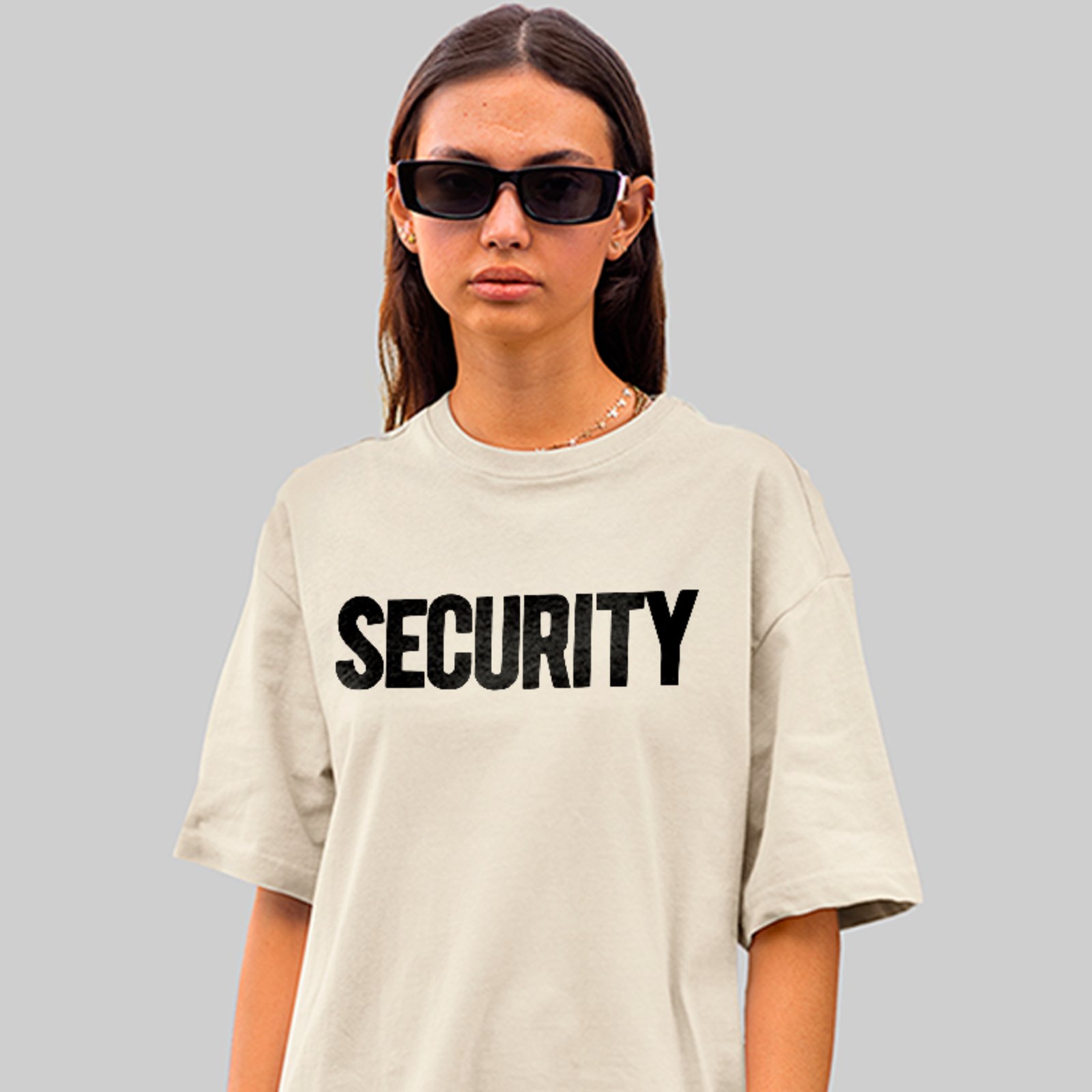 Camiseta Oversized Security Uniforme Casual Unissex Off White