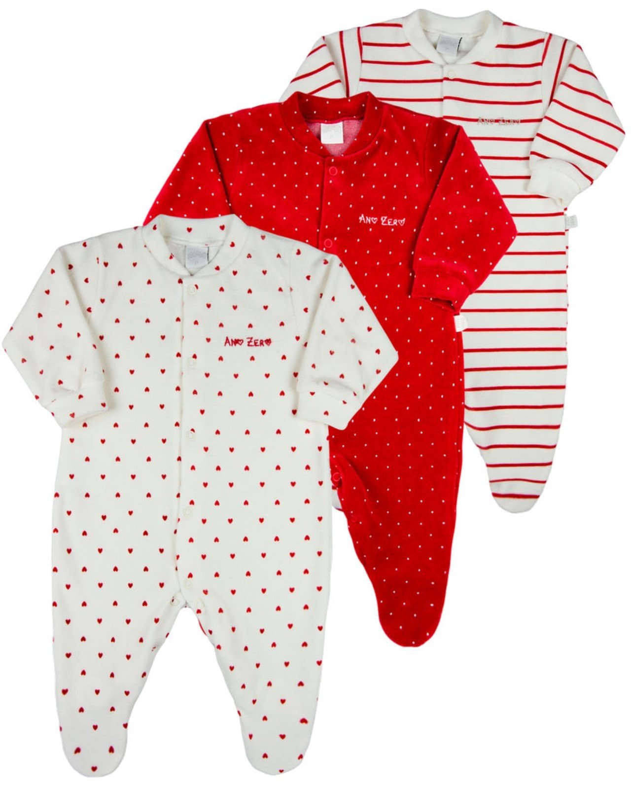 Infantil - Macacão Menina Plush Estampado e Listrado Kit Macacão Plush Menina 3 Peças - VERMELHO 015
