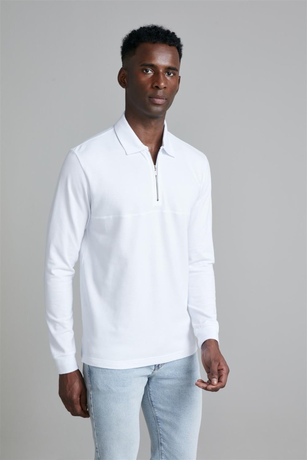HIGHSTIL Camisa Polo Manga Longa com Zíper Piquet Comfort - Branco