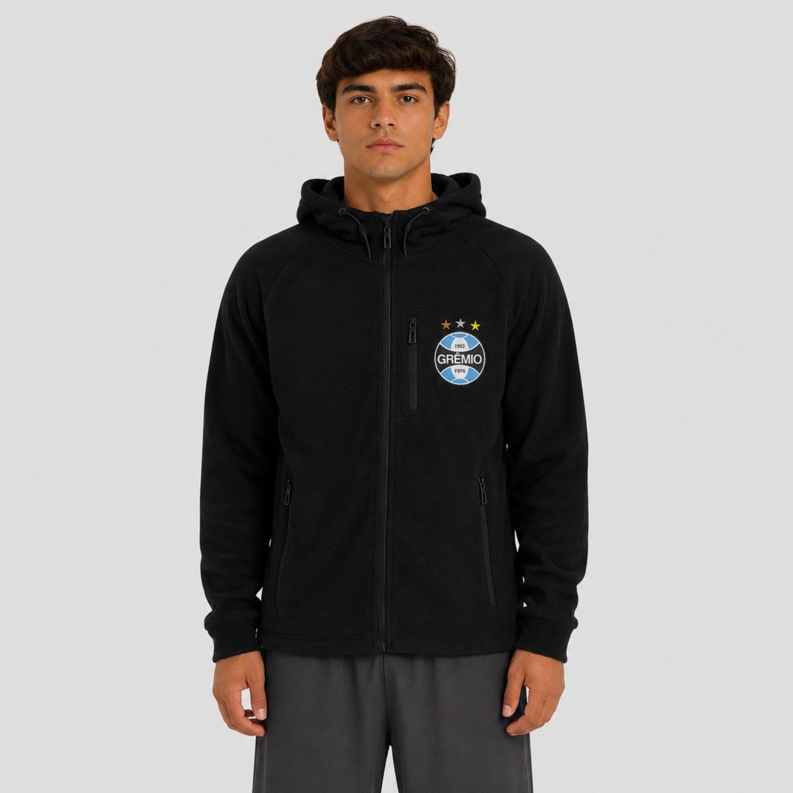 Jaqueta Grêmio Fleece Hood Preta