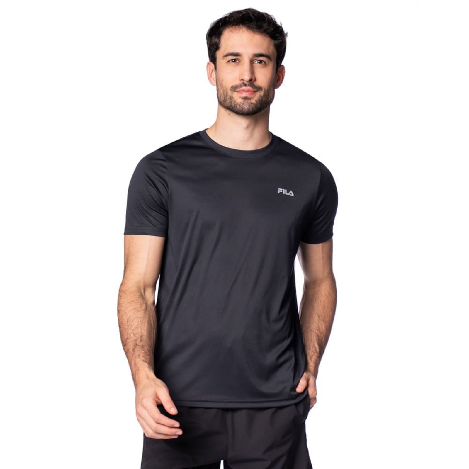 Camiseta Masculina Fila Basic Sports Uv 50+ Ii Preto/Prata