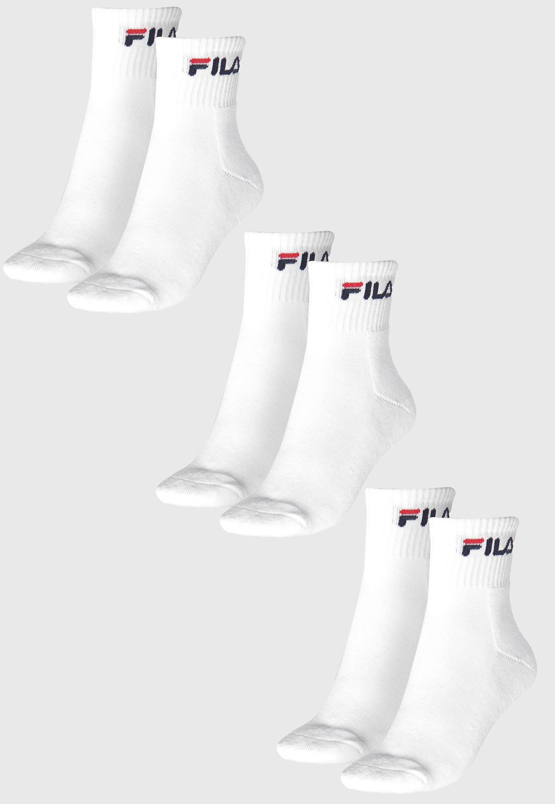 Vista 3 Kit 3pçs Meia Fila Cano Médio Logo branco Fila branco