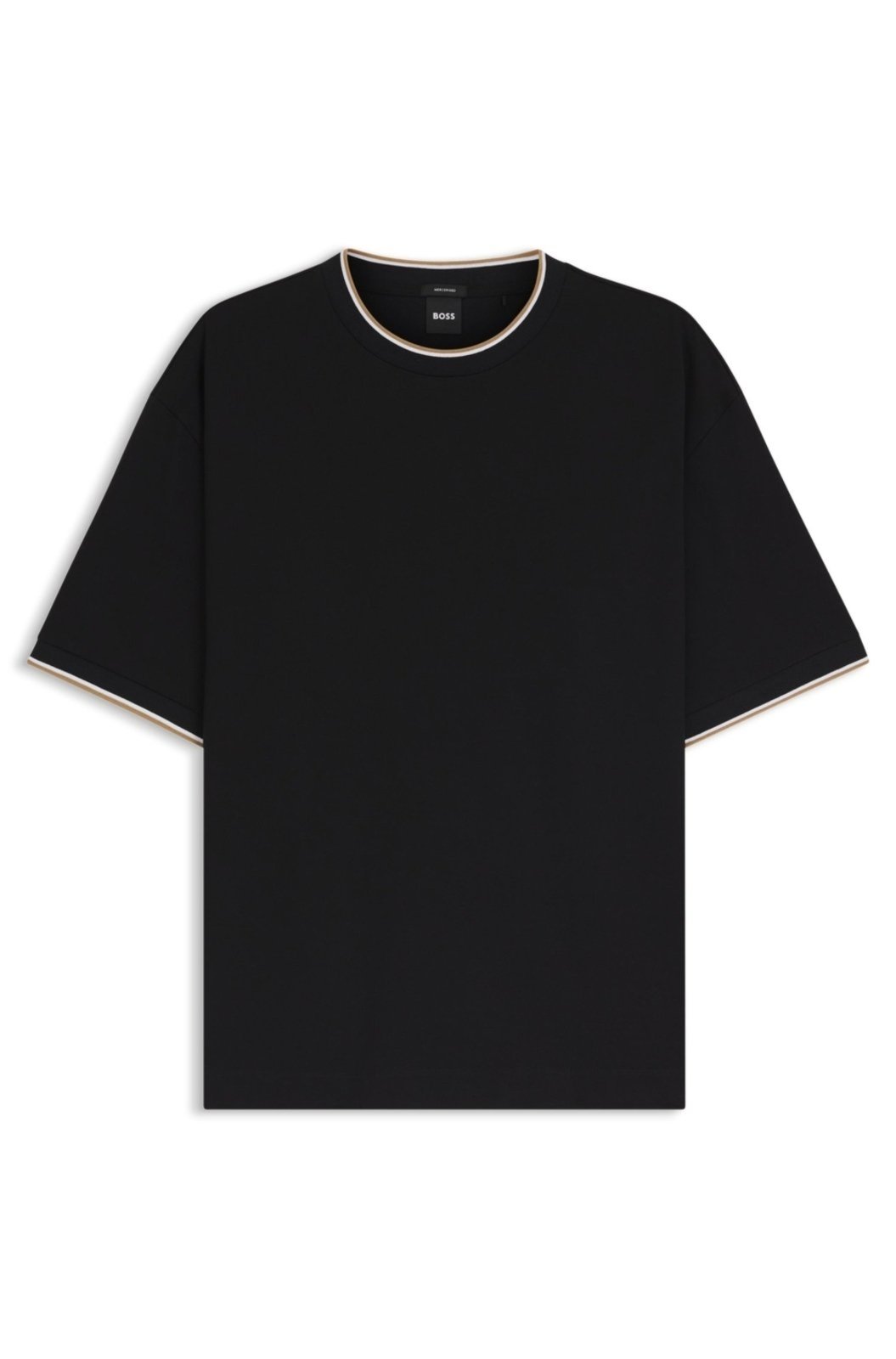 Camiseta De Algodão Mercerizado Com Punhos Às Riscas