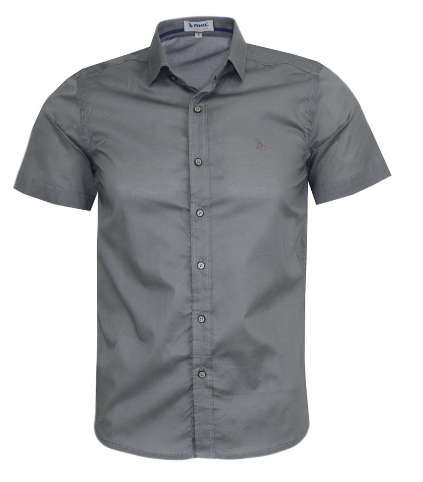 Camisa Social Amil Slim Works Algodão Com Elastano Manga Curta Luxo Castanho