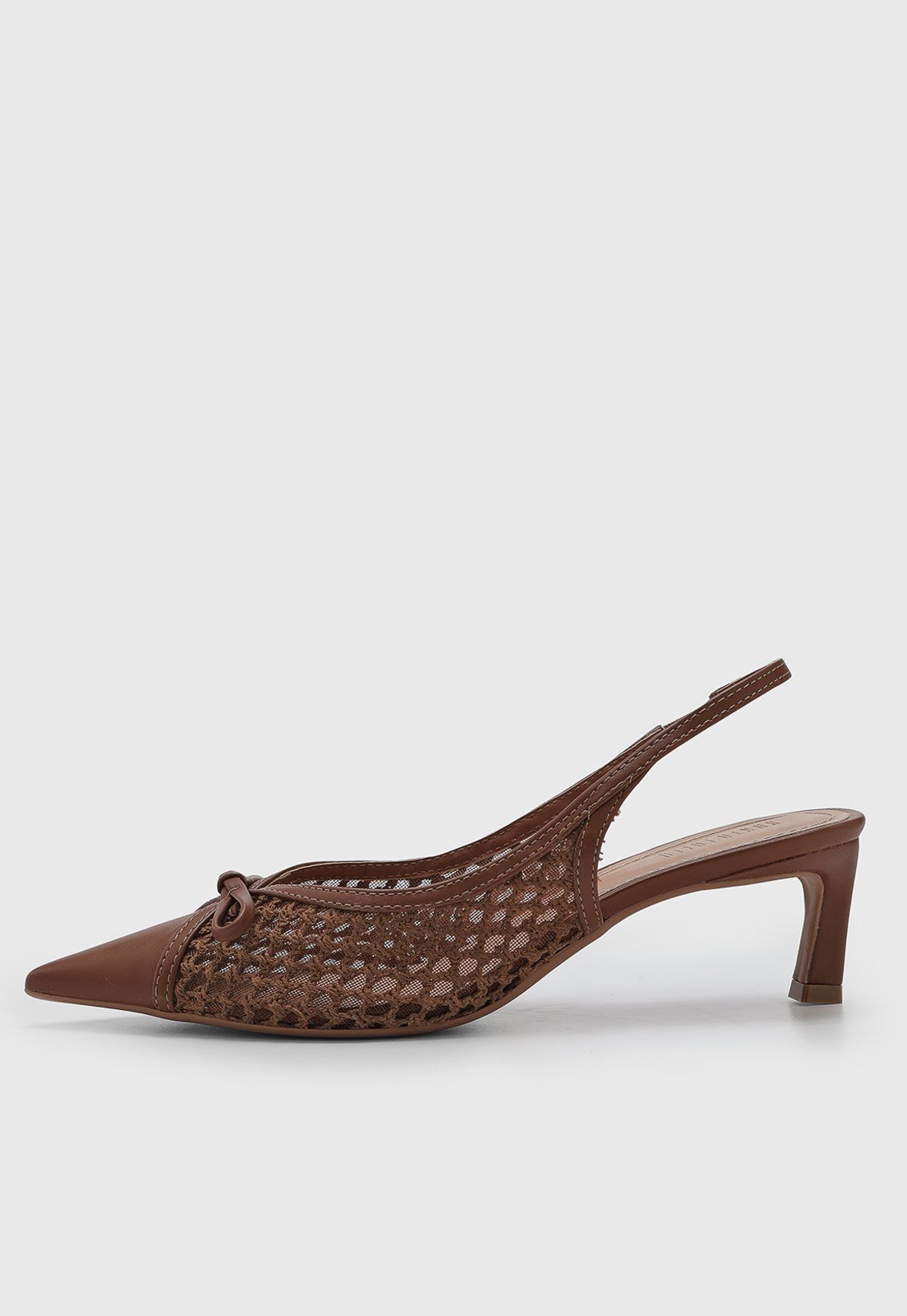 Vista 2 Scarpin Feminino Santa Lolla Tela Vazado Laço marrom Santa Lolla marrom