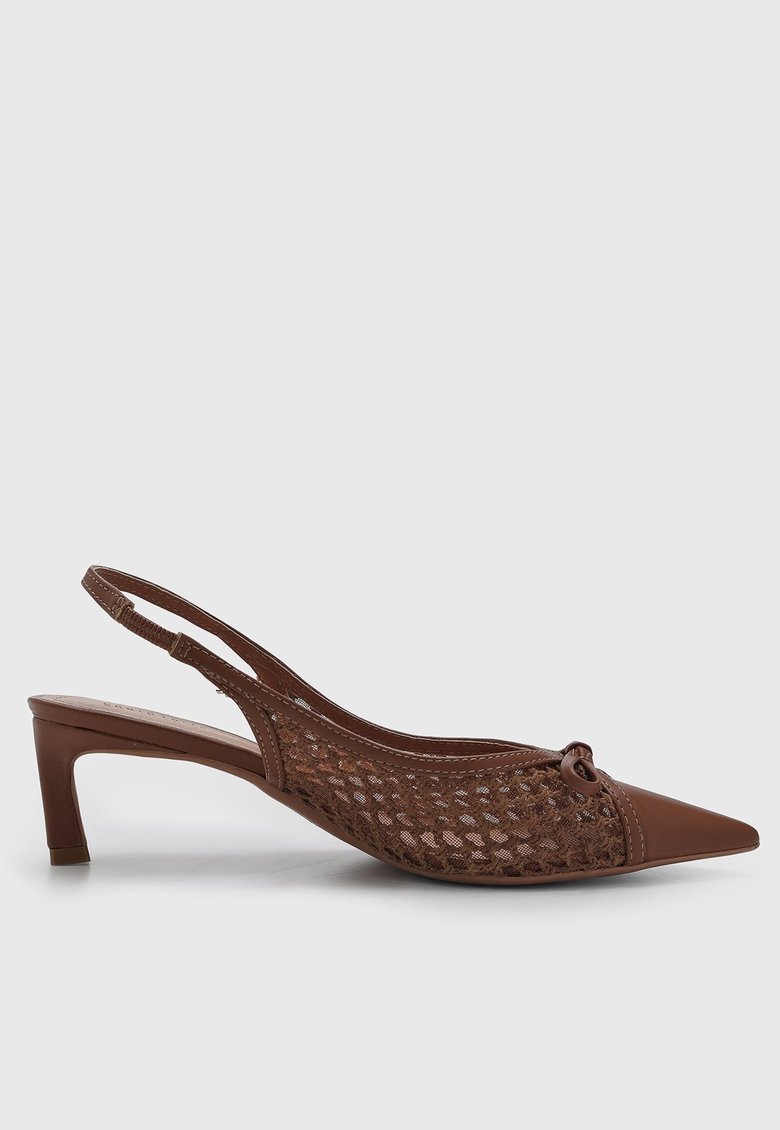 Vista 3 Scarpin Feminino Santa Lolla Tela Vazado Laço marrom Santa Lolla marrom