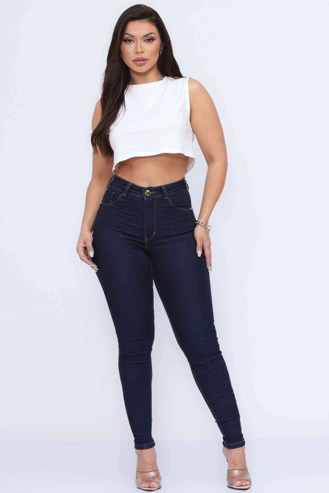 Calça Jeans Feminina Skinny Azul Escuro Hot Pants
