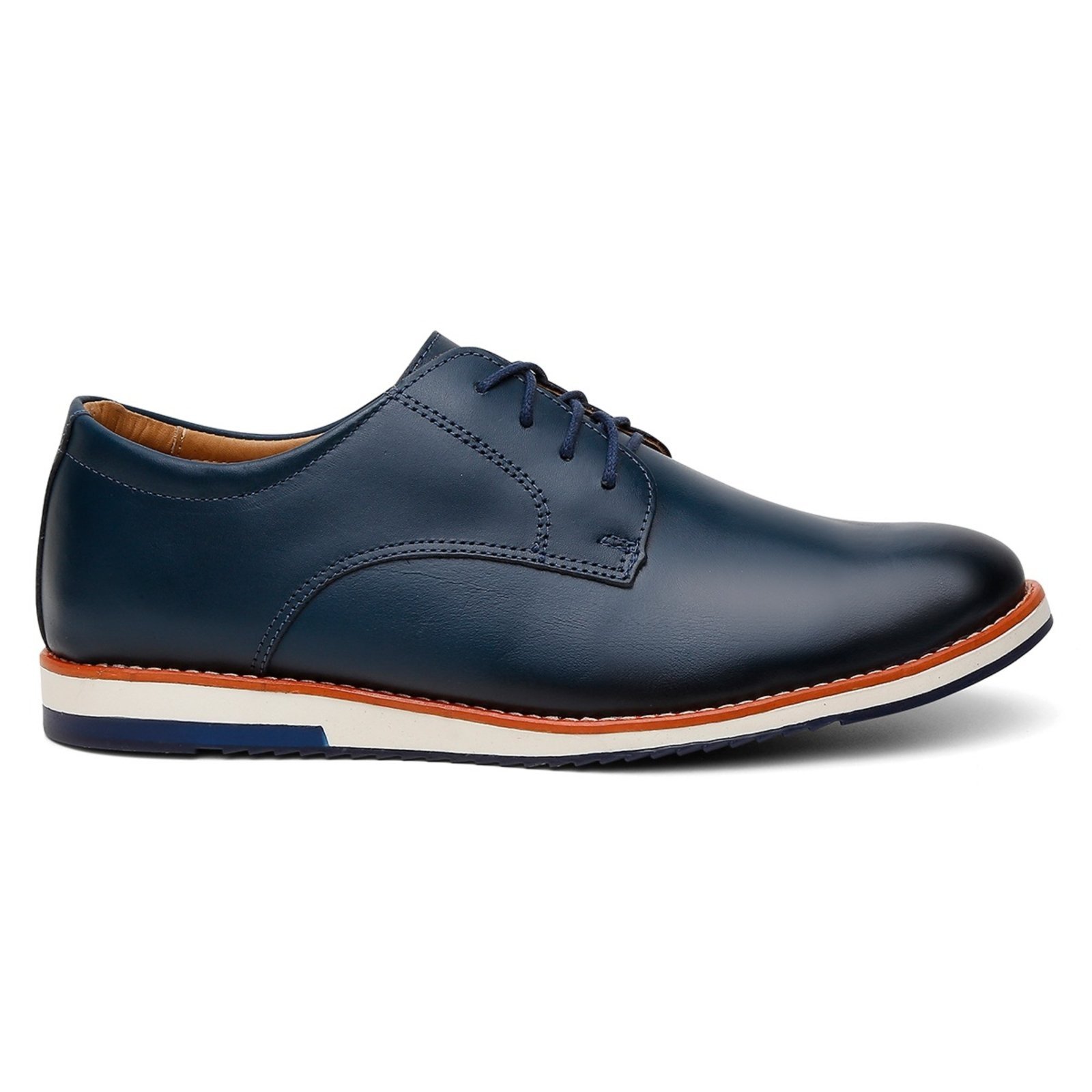 Sapato Social Casual Masculino Couro Cadarço Moderno Azul Marinho