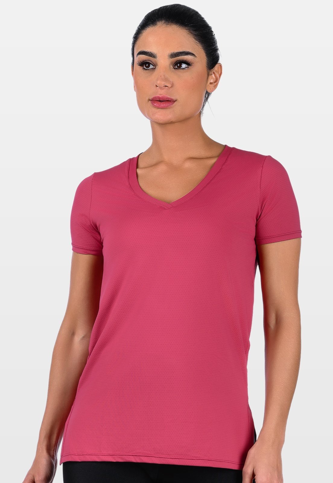 Blusa Fitness Decote V NewTrip Summer Soul Manga Curta Com Fenda Vermelha