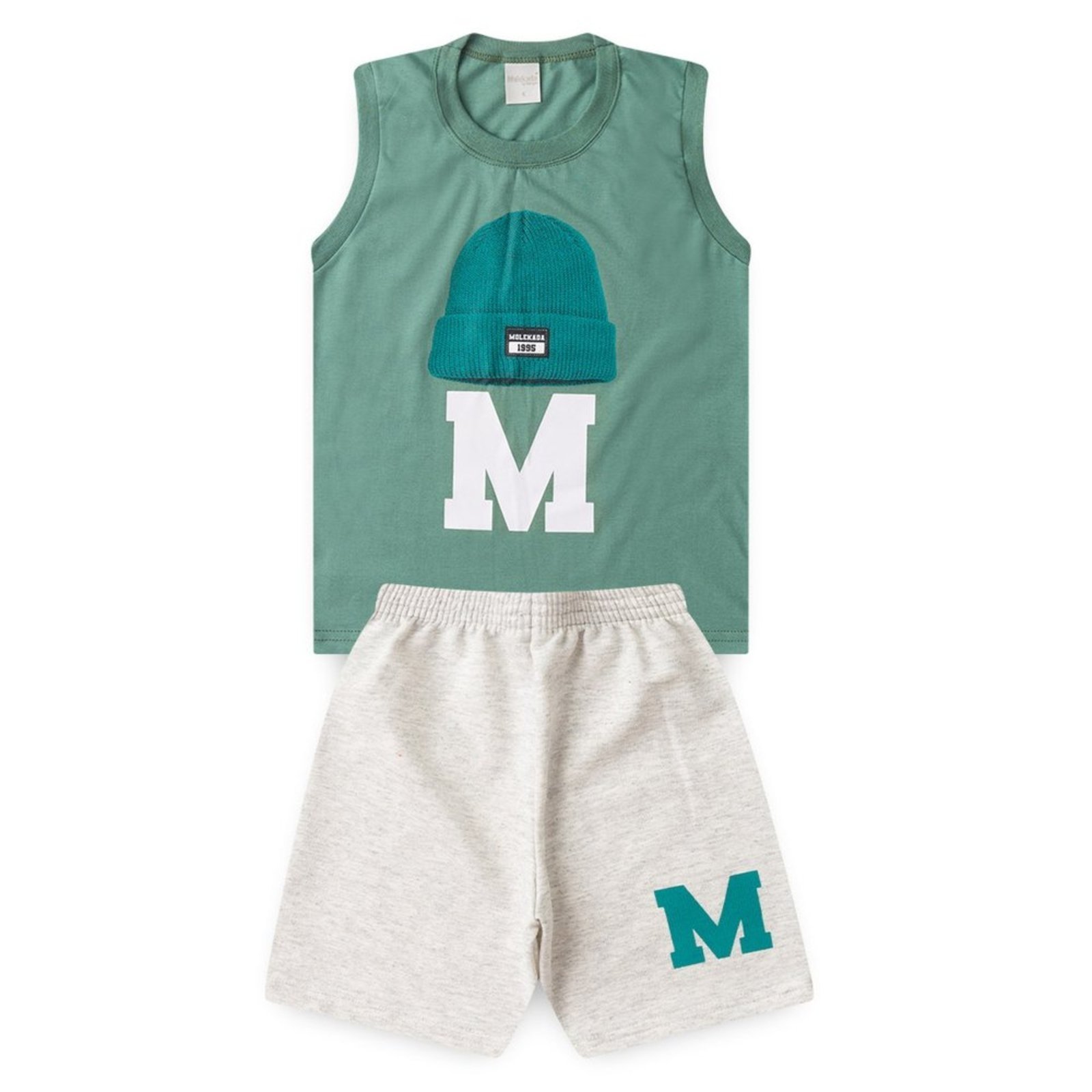 Vista 3 Infantil - Conjunto Verão Menino Regata e Bermuda Gorro M Molekada verde Molekada verde