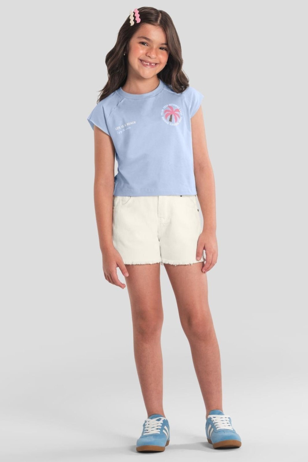 Infantil - Shorts menina em sarja Brandili -Natural