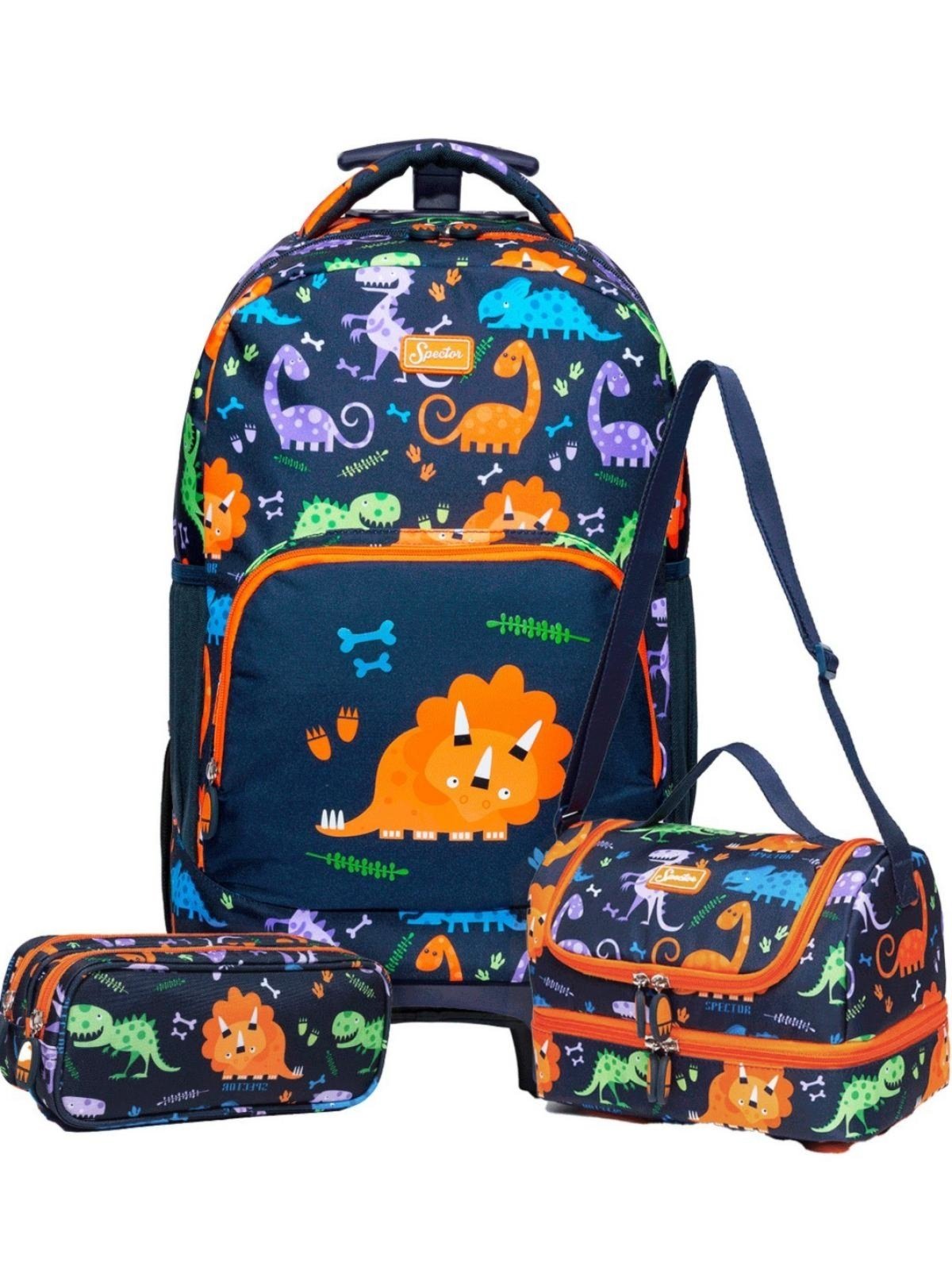 Infantil - Kit Mochila De Rodinha Lancheira Estojo Spector Dinossauro Reforçada Escolar