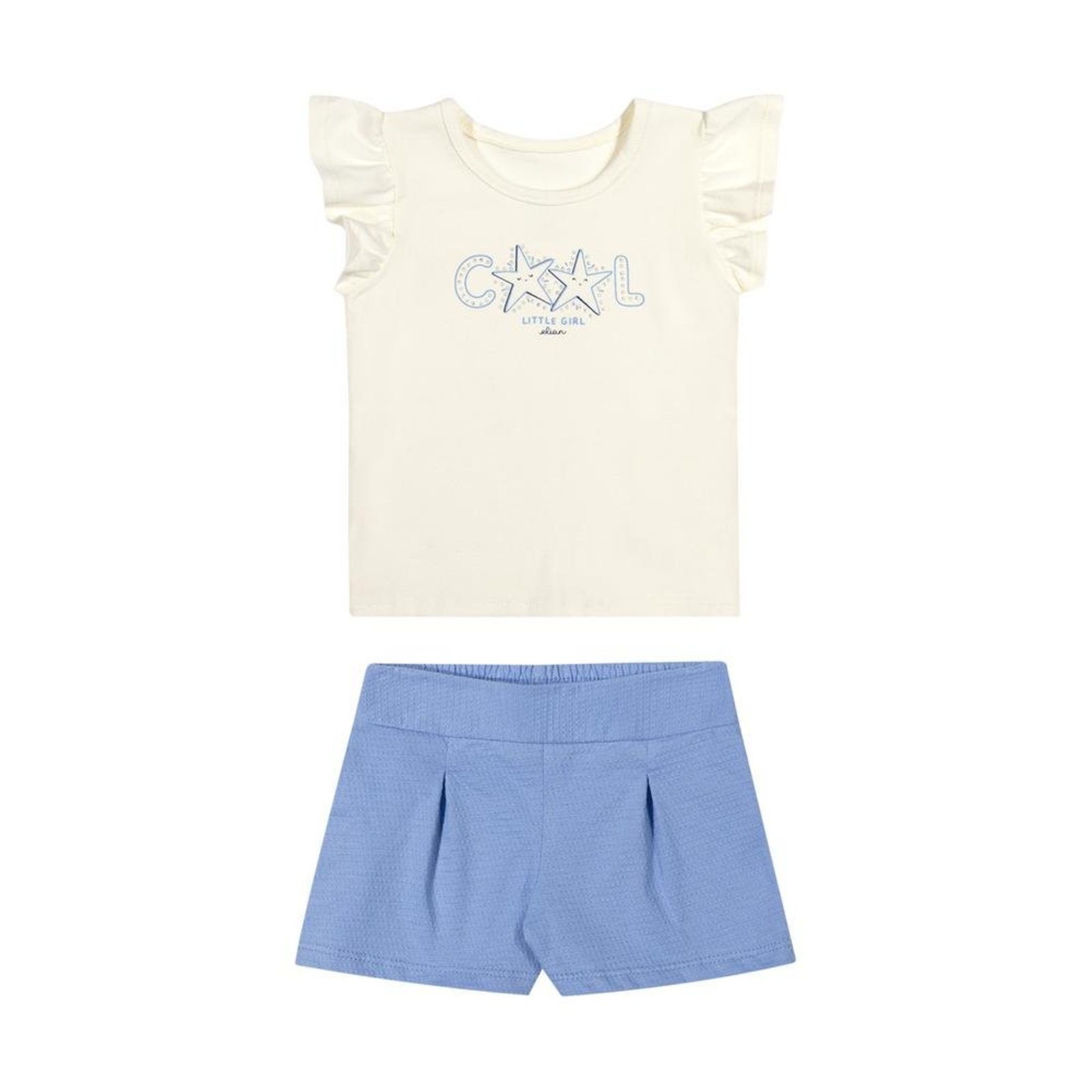 Infantil - Conjunto Feminino Blusa Manga Babado Shorts Elian Off White Azul 1 Azul