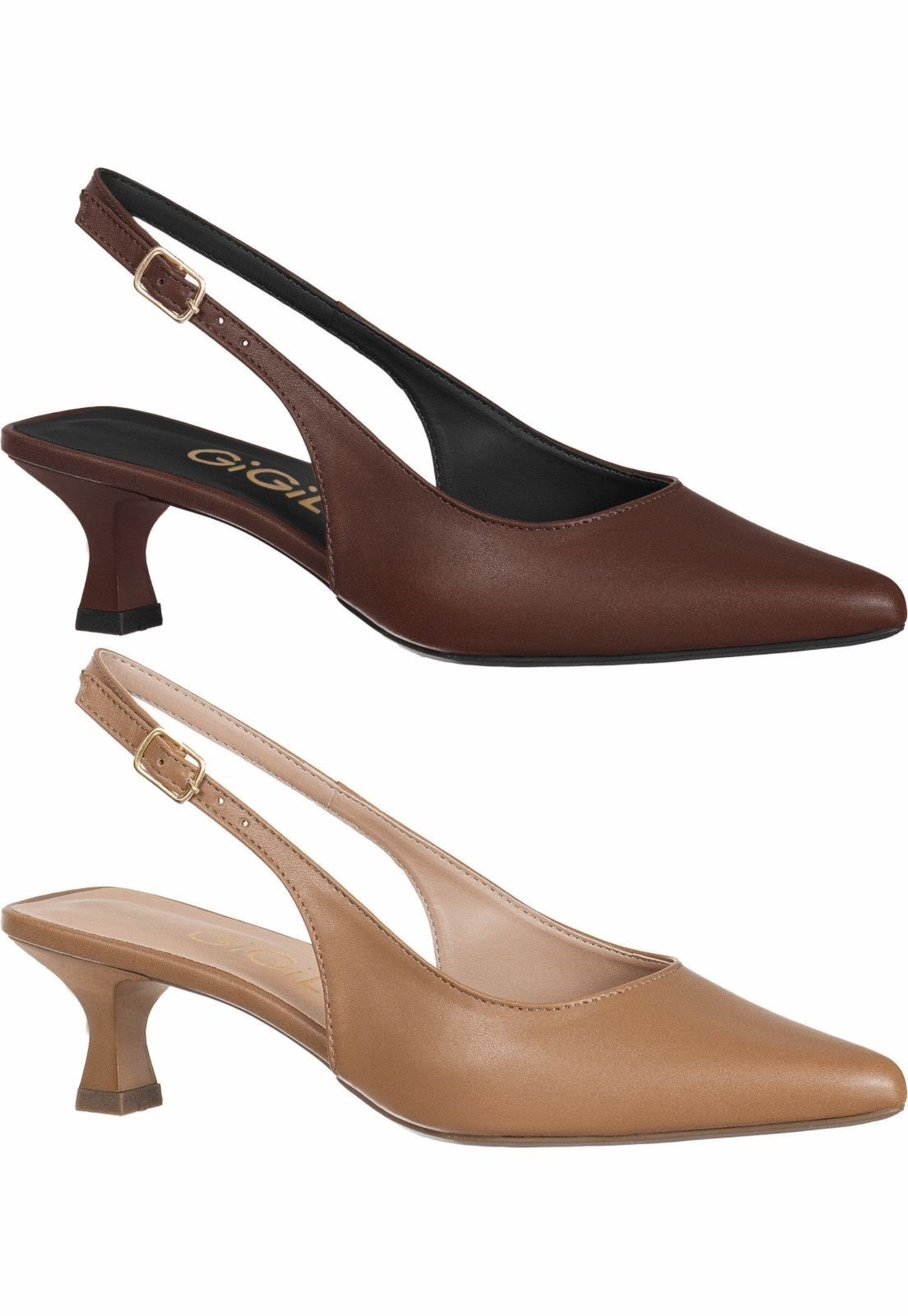 Kit 2 Pares Sapato Scarpin Slingback GiGiL Salto Fino Clássico Terra/Cappuccino