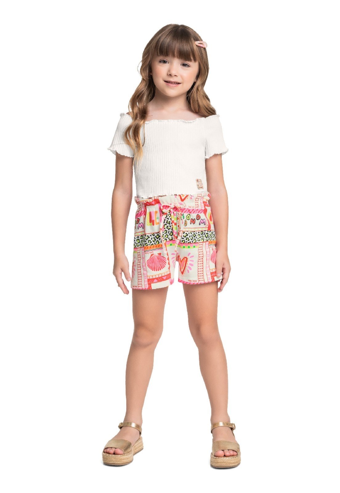 Infantil - Conjunto Blusa Short Estampado Bee Loop Bege