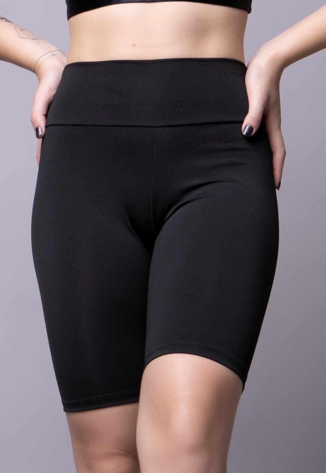Bermuda Ciclista Suplex Short Cos Alto Cintura Alta De Academia Fitness Preto