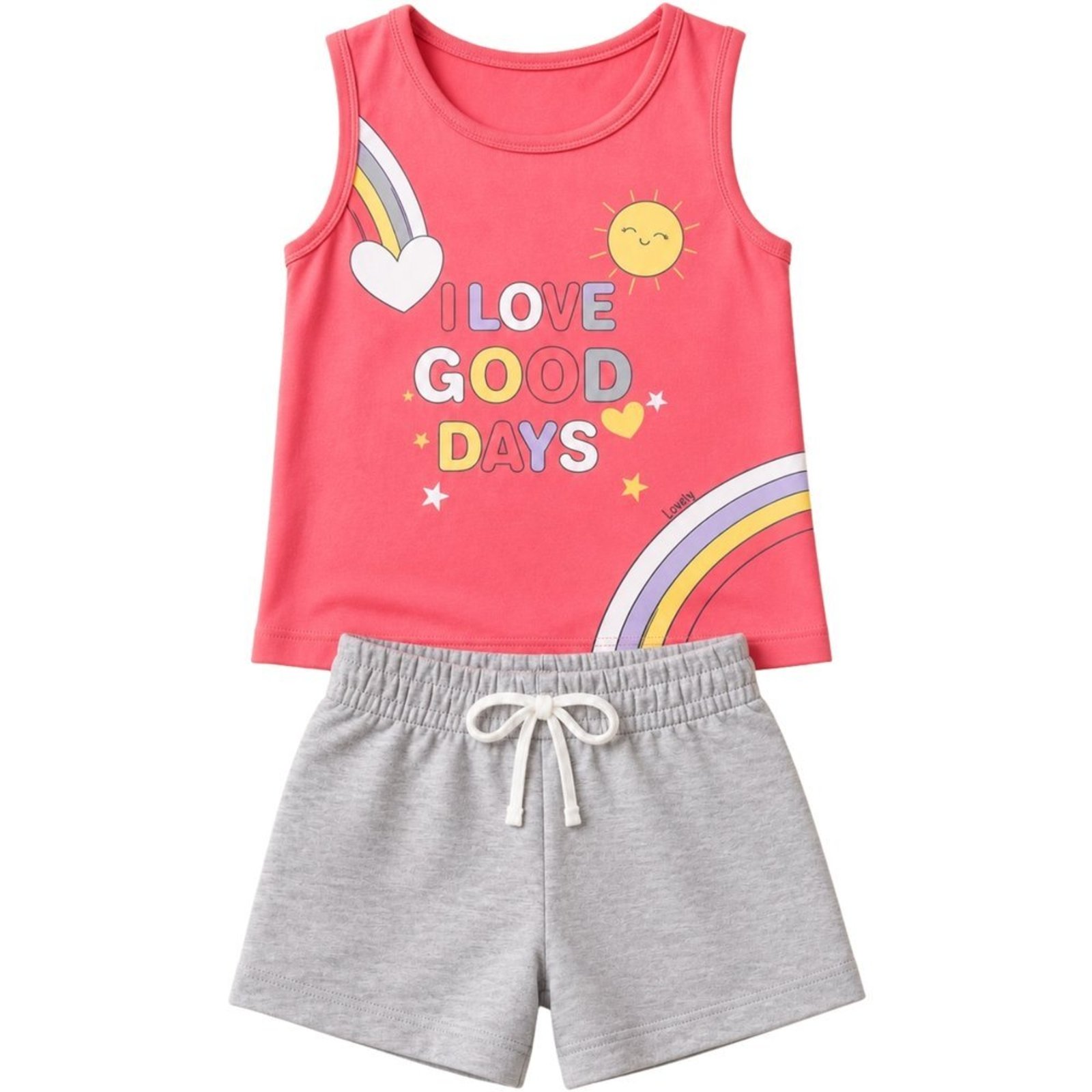 Infantil - Conjunto Menina Regata Meia Malha Penteada Bermuda Moletinho