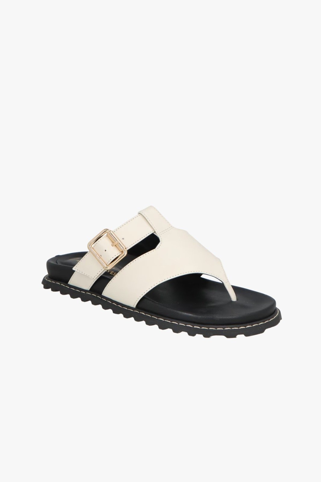 Papete Luiza Barcelos de Dedo em Couro Off White com Fivela