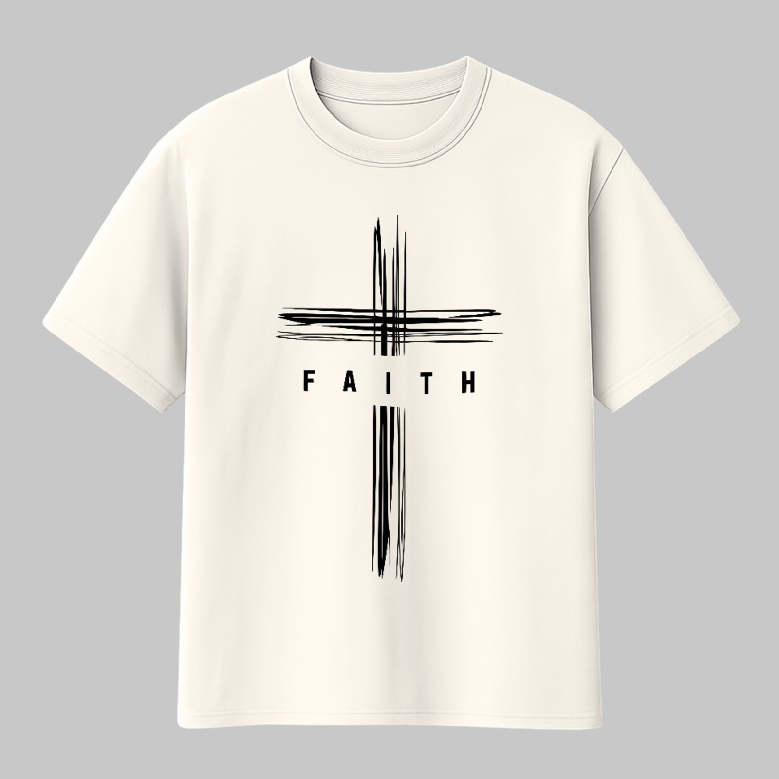 Camiseta Básica Faith Cruz Minimalista Estilo Gospel Moderno Off White