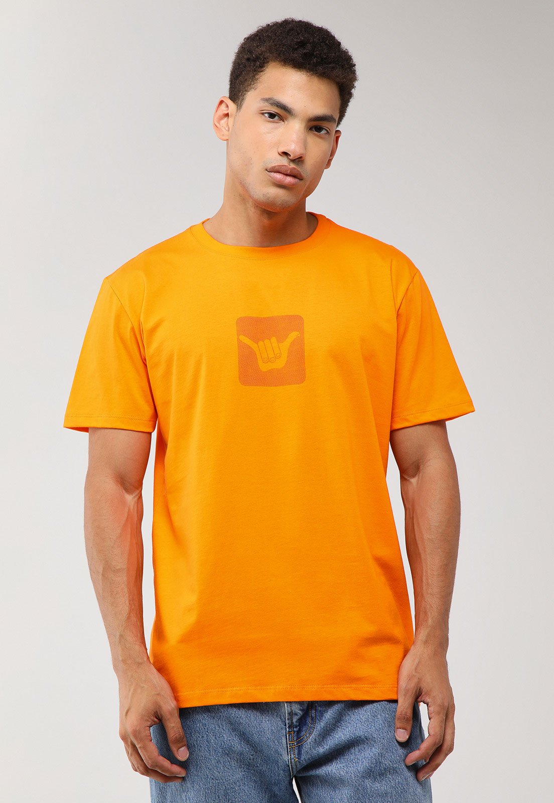 Camiseta Masculina Hang Loose Shaka Laranja