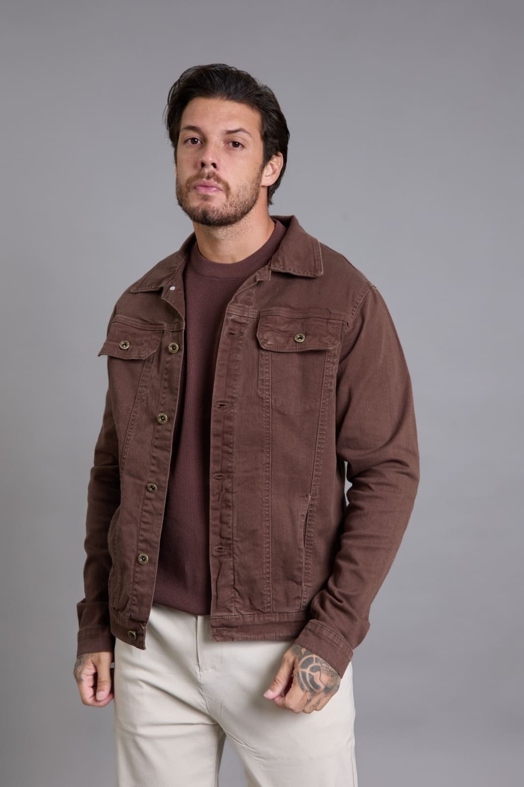 Jaqueta Sarja Tradicional Masculina Color Com Bolsos Dialogo Marrom