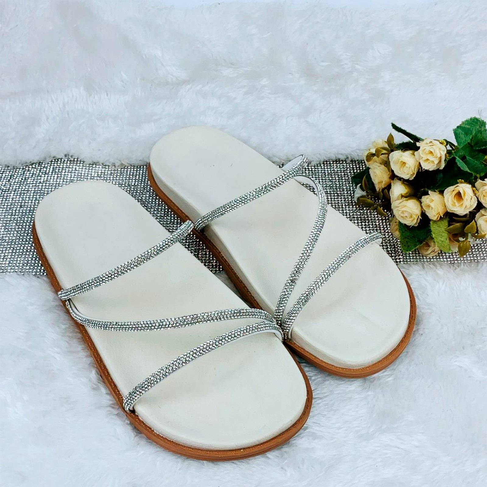 Papete Feminina Sandàlias De Tiras Conforto Do 33 Ao 40 BRK02 Branco