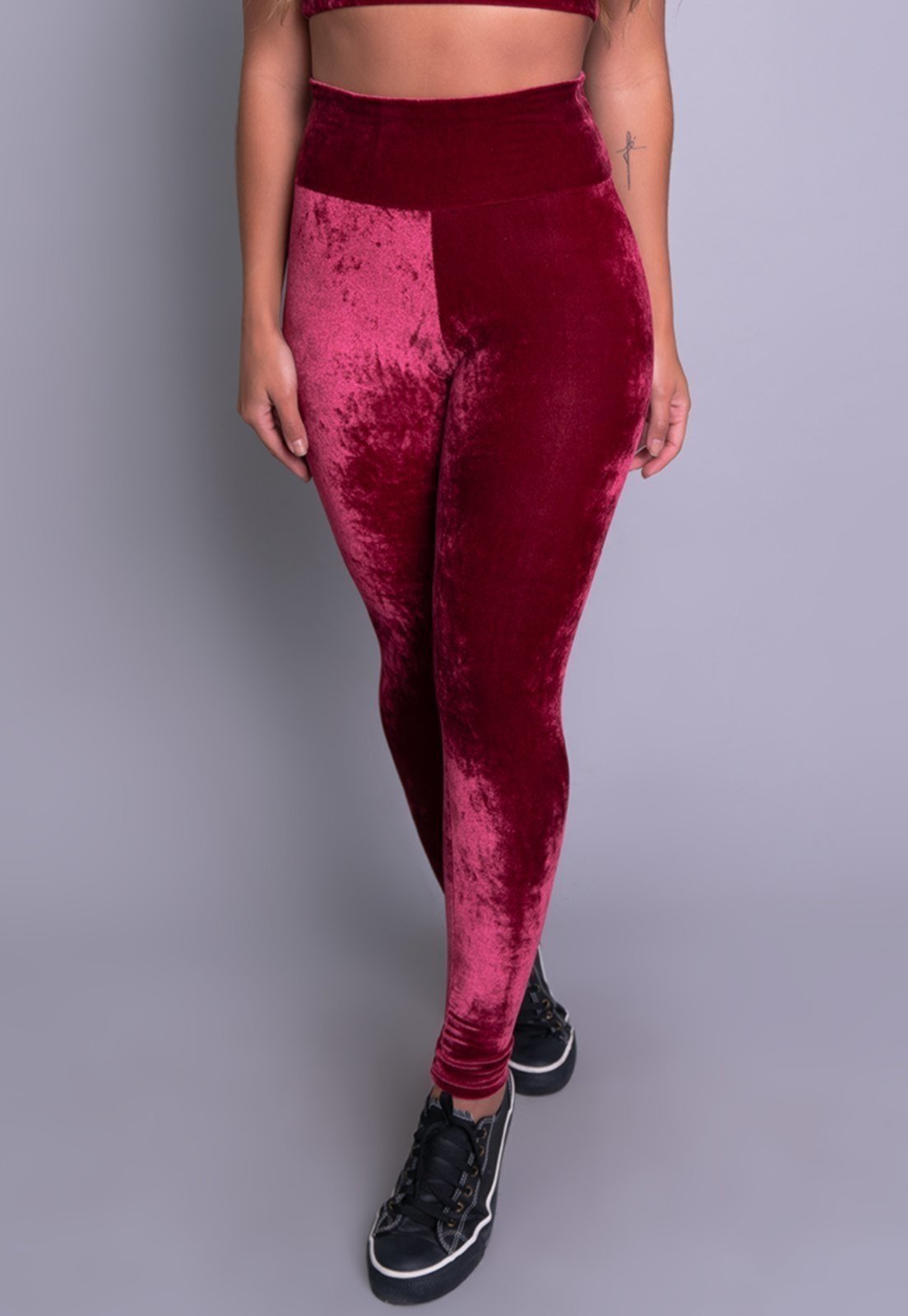 Calça Legging MVB Modas Veludo Molhado Vinho