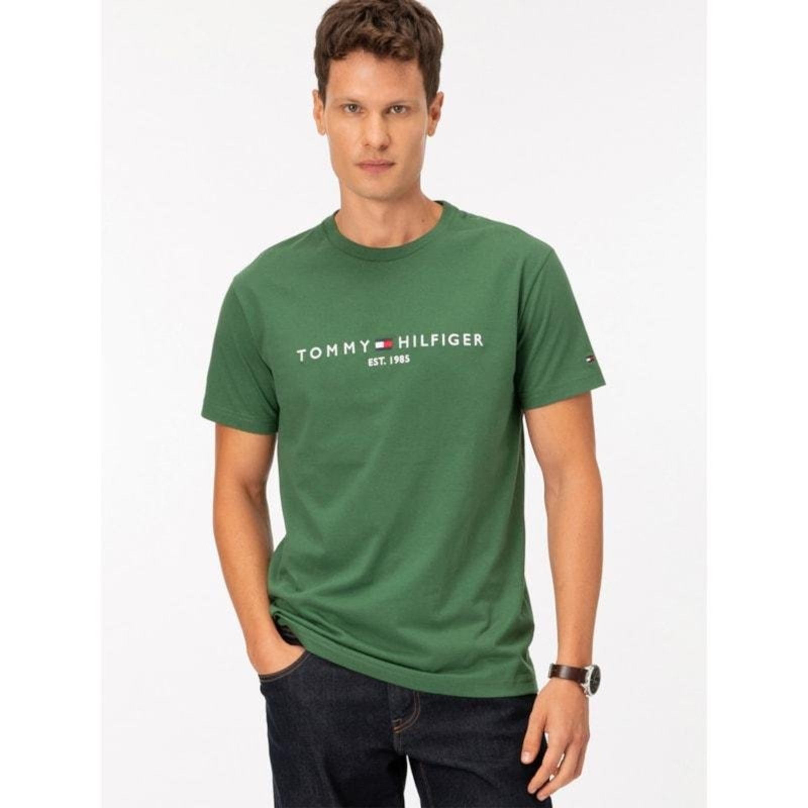 Camiseta Slim Jersey com Bordado de Logotipo Verde
